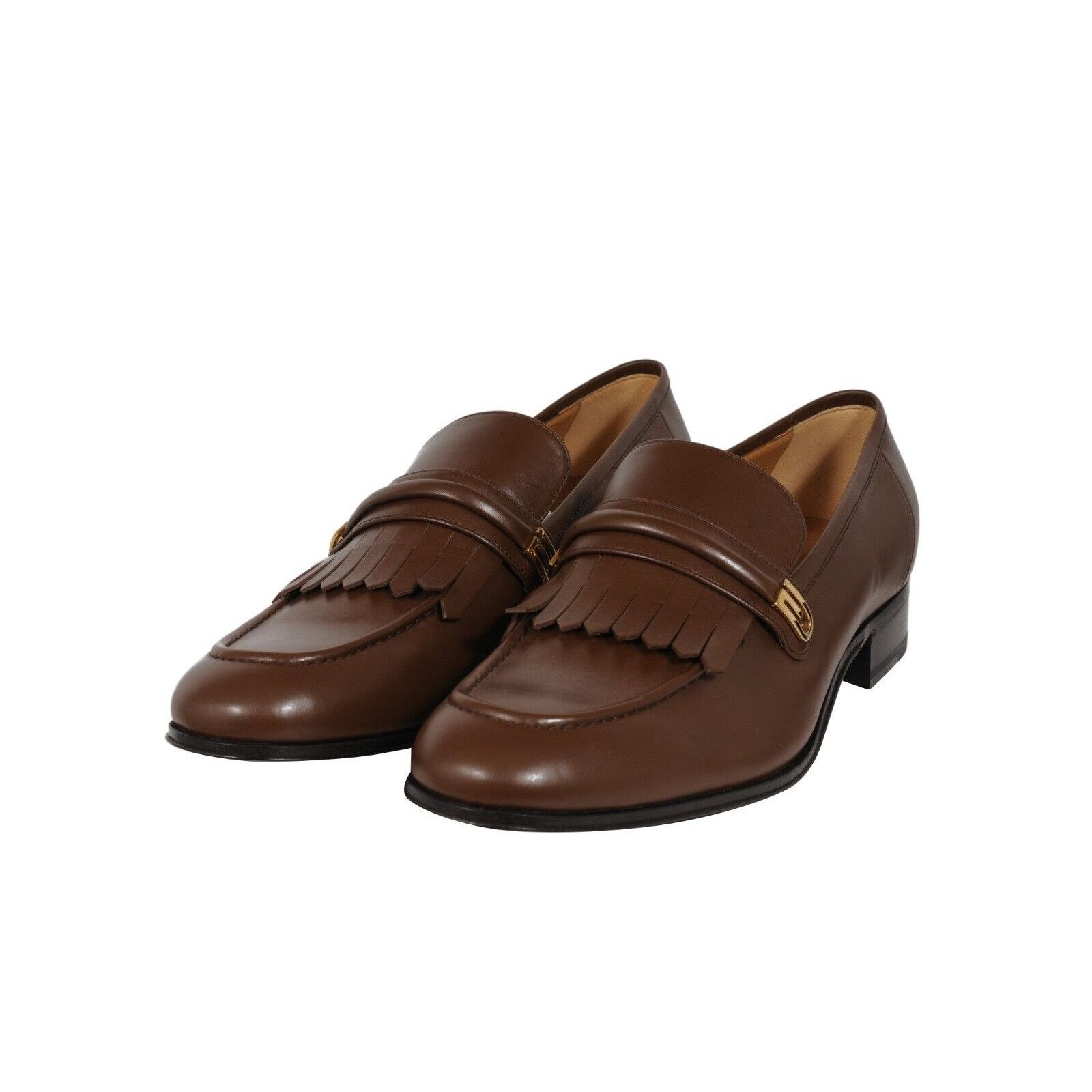 Gucci Mirrored G Fringe Loafers Brown Leather - 02448 Size US 12.5 / EU 45-46 - 4 Thumbnail