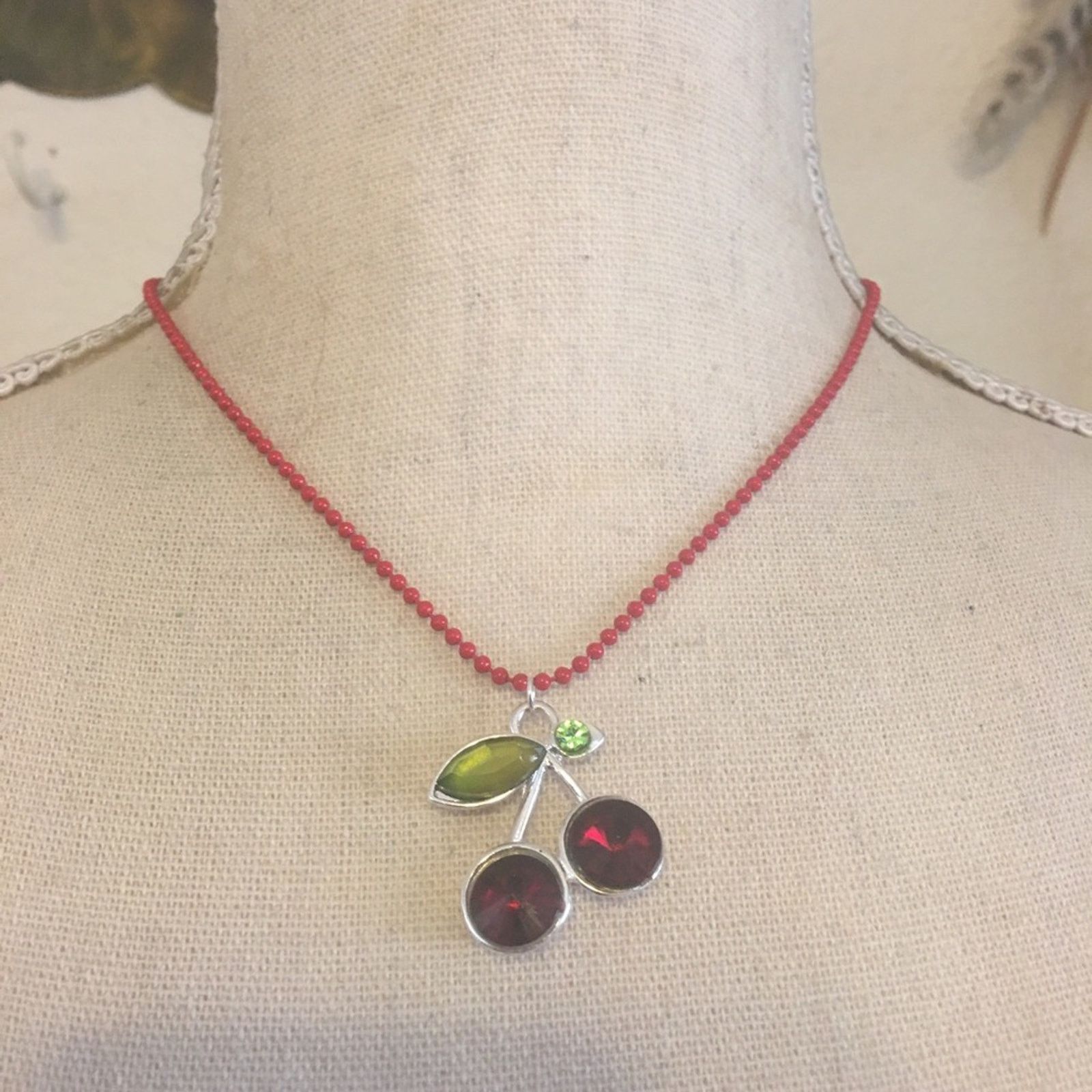 Jewelry Colorful stone cherry pendant on beaded chain Size ONE SIZE - 1 Thumbnail