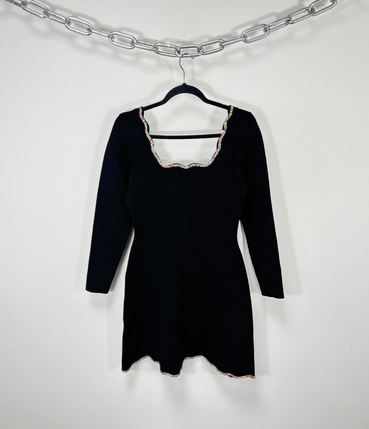Sandro Sandro NWT Crystal Trims Black Long Sleeve Flared Dress Size M / US 6-8 / IT 42-44 - 1 Thumbnail