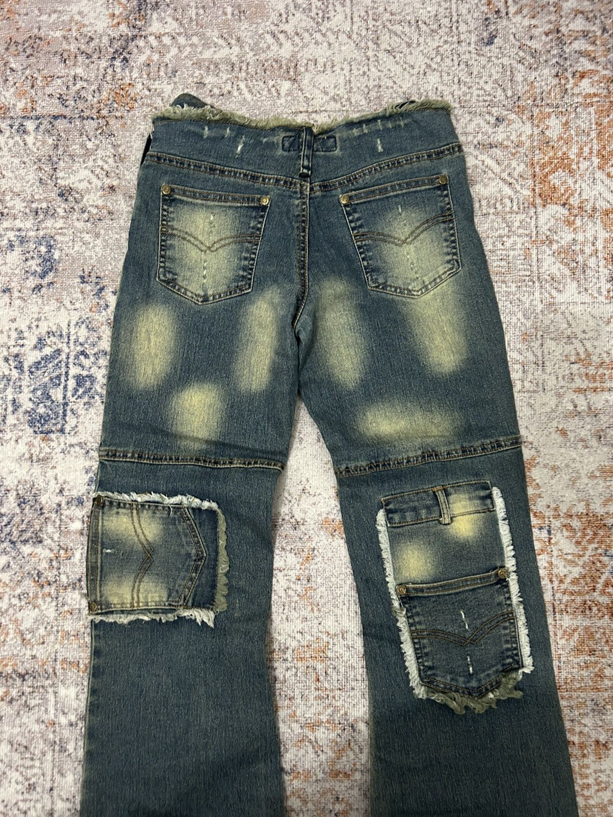 If Six Was Nine Modernistic Acid Wash Multi Pocket Flare Jeans Size US 28 / EU 44 - 8 Thumbnail