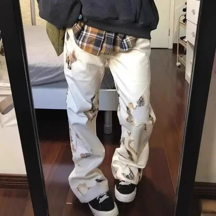 Japanese Brand Retro graffiti lace straight leg loose jeans Size US 32 / EU 48 - 2 Thumbnail
