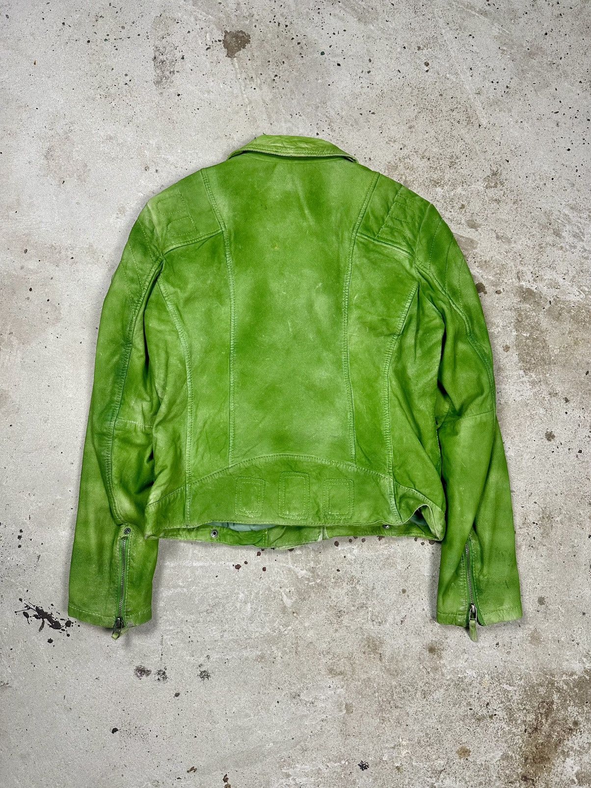 Genuine Leather × Vintage Vintage Y2K Green Leather Moto Biker Style Jacket Size US S / EU 44-46 / 1 - 2 Thumbnail