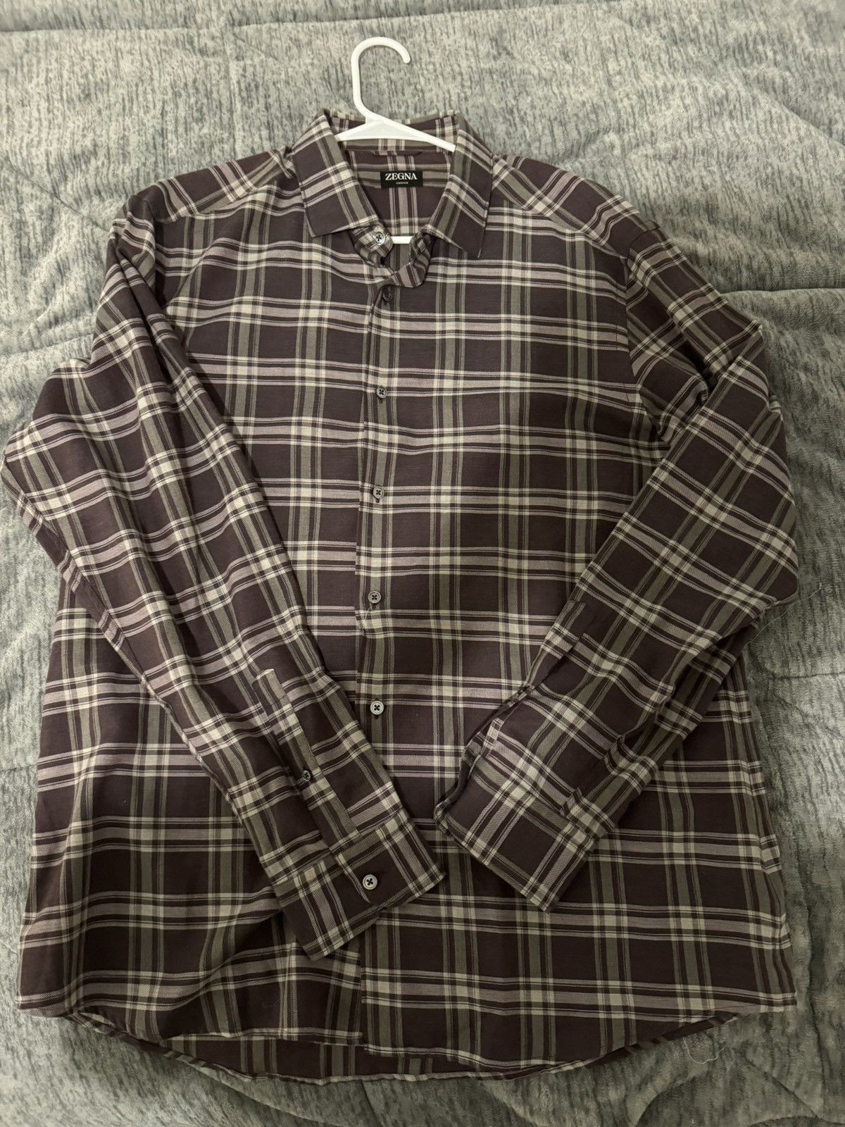 Ermenegildo Zegna × Z Zegna Zegna Men's Purple Plaid Long Sleeve Button-Up Shirt Size Size US XL / EU 56 / 4 - 1 Thumbnail