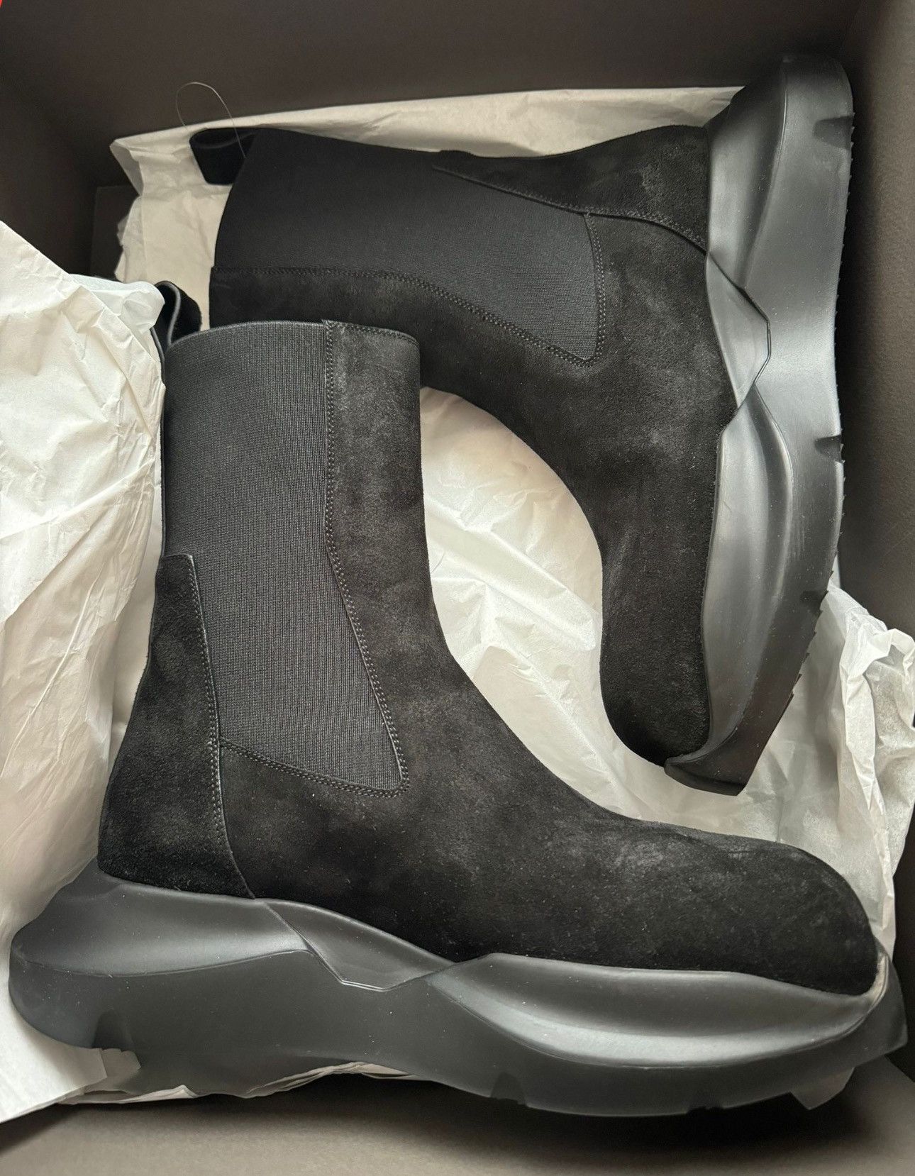 Rick Owens *RARE* RICK OWENS Black Suede Edfu Beatle Chelsea Boots Size US 12 / EU 45 - 3 Thumbnail