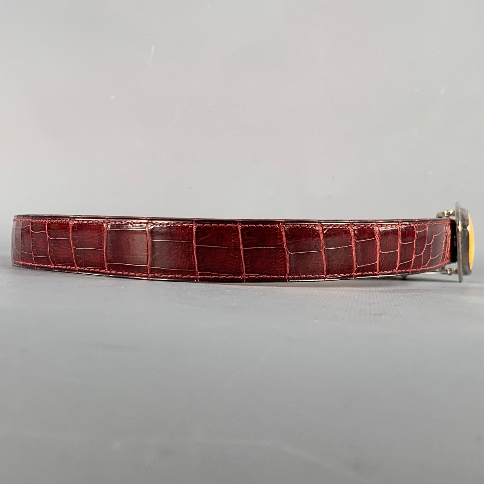 Other APRIL in PARIS Burgundy Yellow Embossed Sterling Silver Belt Size ONE SIZE - 3 Thumbnail