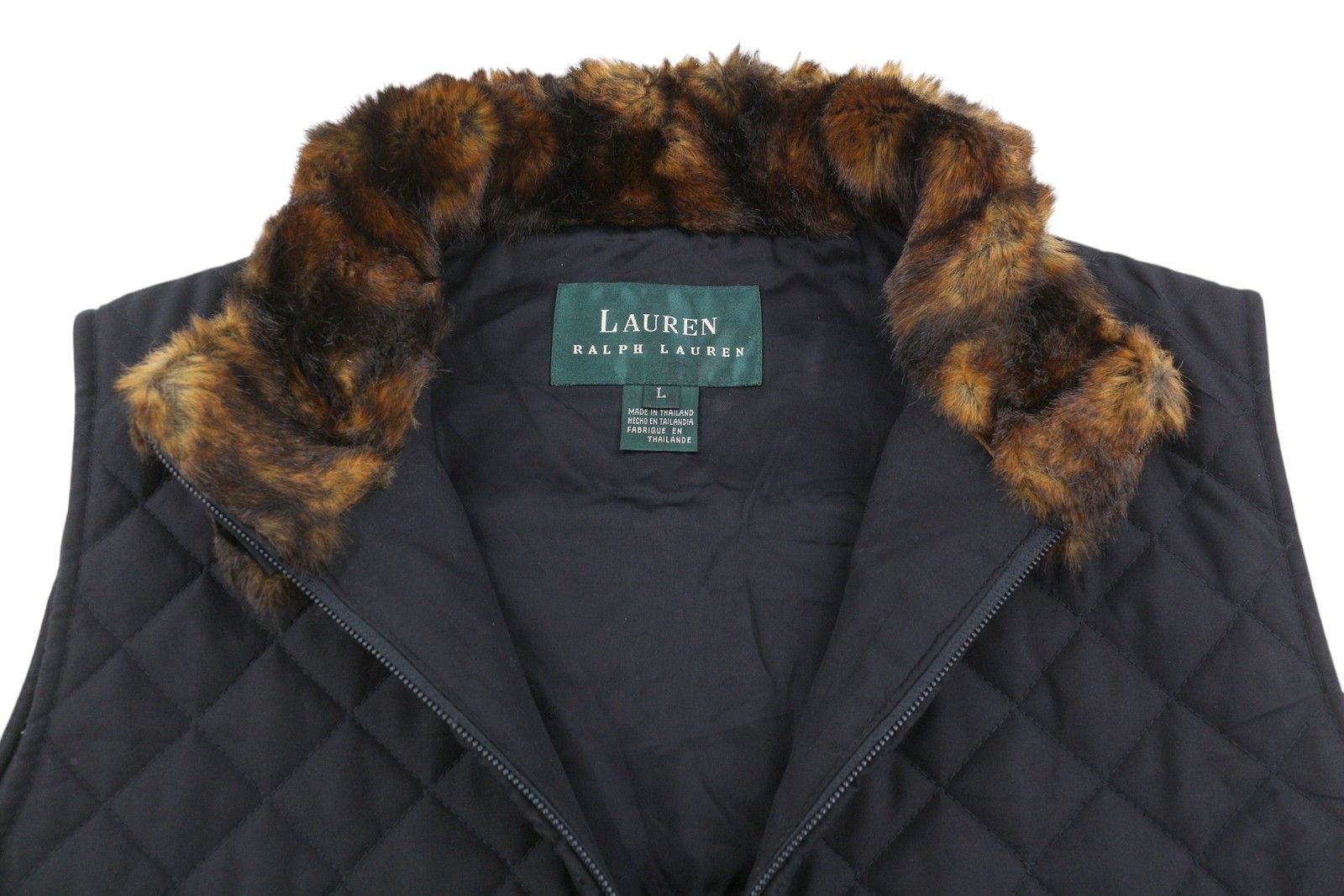 Ralph Lauren L Black Quilted Insulated Faux Fur Collar Waistcoat 86442 Size L / US 10 / IT 46 - 5 Thumbnail