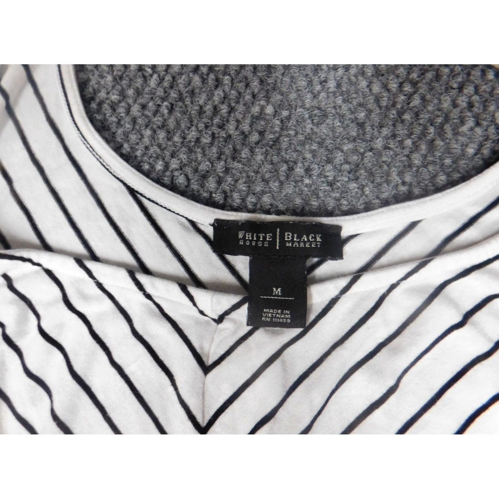 White House Black Market White House Black Market Blouse Womens Medium White Striped Pullover Crew Neck Stretch Casual Rayon Regular Size M / US 6-8 / IT 42-44 - 5 Thumbnail