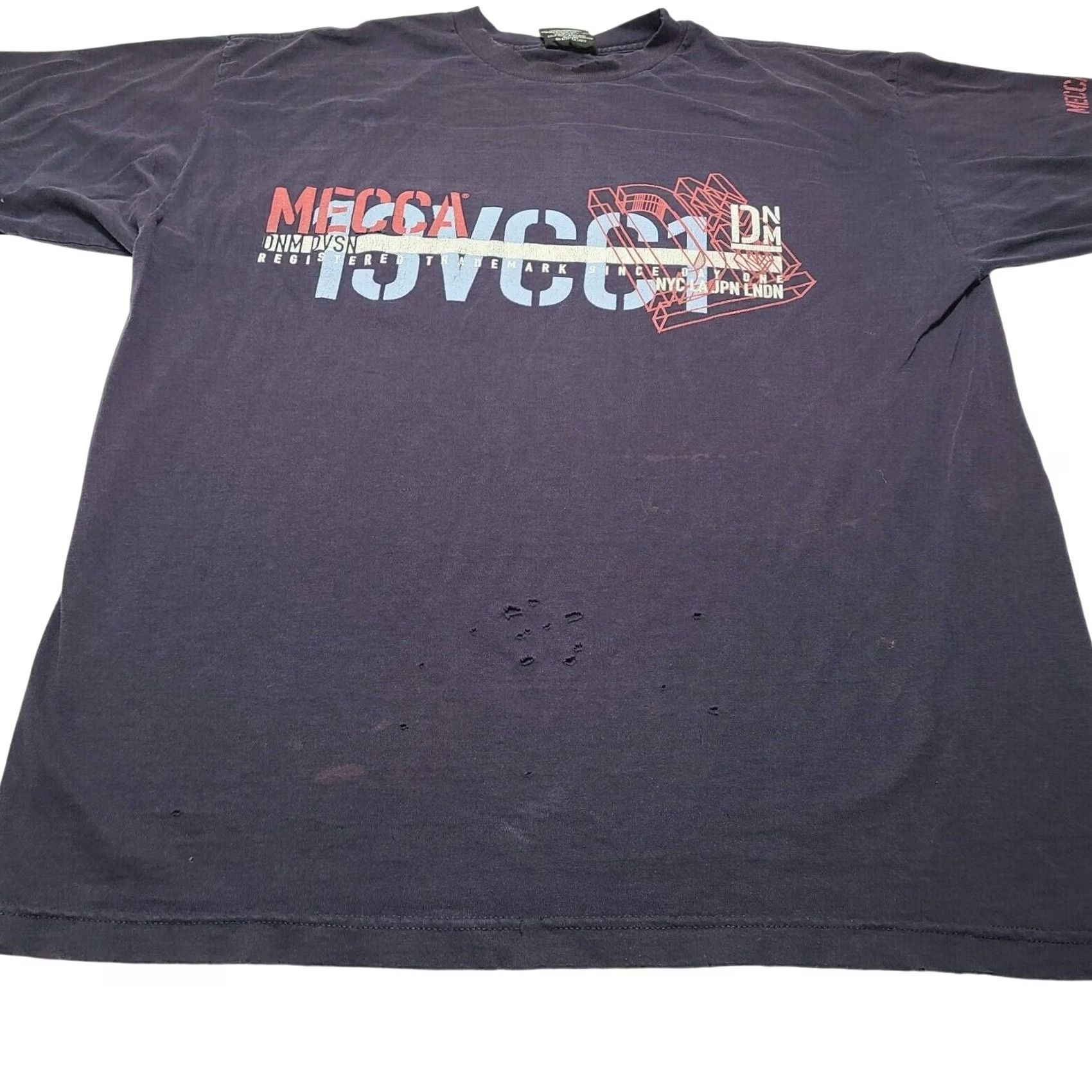 Vintage VINTAGE Mecca Streetwear T-shirt Mens XL Blue Crew Neck Graphic Print Short Sleeve Distressed Y2K USA 90s Mens XL Size US XL / EU 56 / 4 - 2 Thumbnail