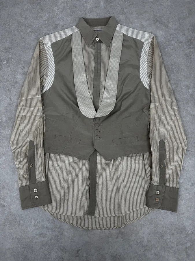 Kenzo 1990s Kenzo Beige & Light Green Patchwork Vest Shirt Size US S / EU 44-46 / 1 - 1 Thumbnail