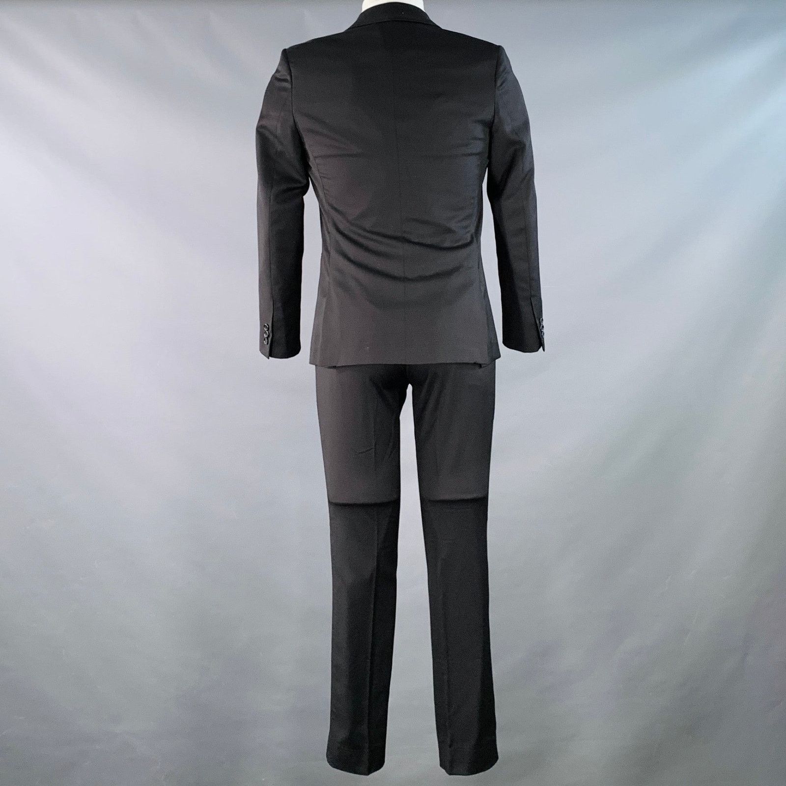 Band Of Outsiders BAND OF OUTSIDERS Size XS Black Twill Wool Notch Lapel Suit Size 36S - 3 Thumbnail