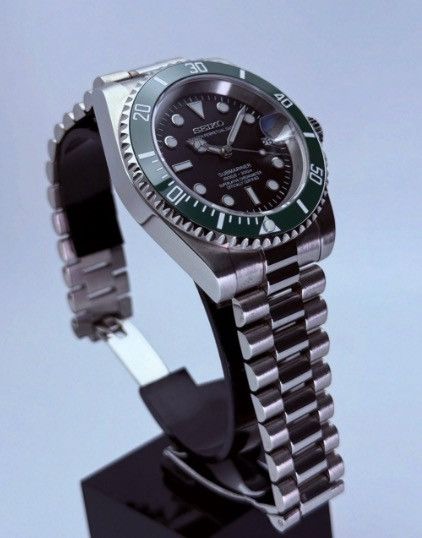 Japanese Brand Seiko Mod Submariner Date Starbucks Green Black Steel Watch Size ONE SIZE - 2 Thumbnail