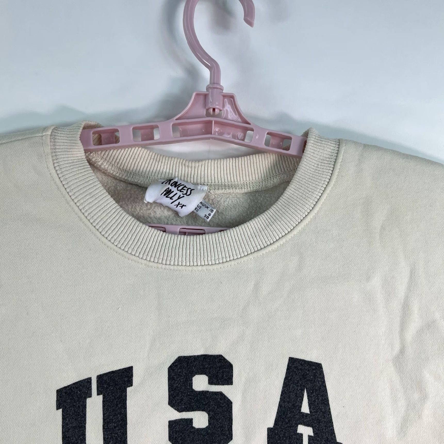 PRINCESS POLLY Princess Polly USA Crewneck Sweatshirt Cream Size 6 Pullover Women Knit Long Sleeve Logo Ivory Crew Neck Activewear Machine Washable Size M / US 6-8 / IT 42-44 - 3 Thumbnail