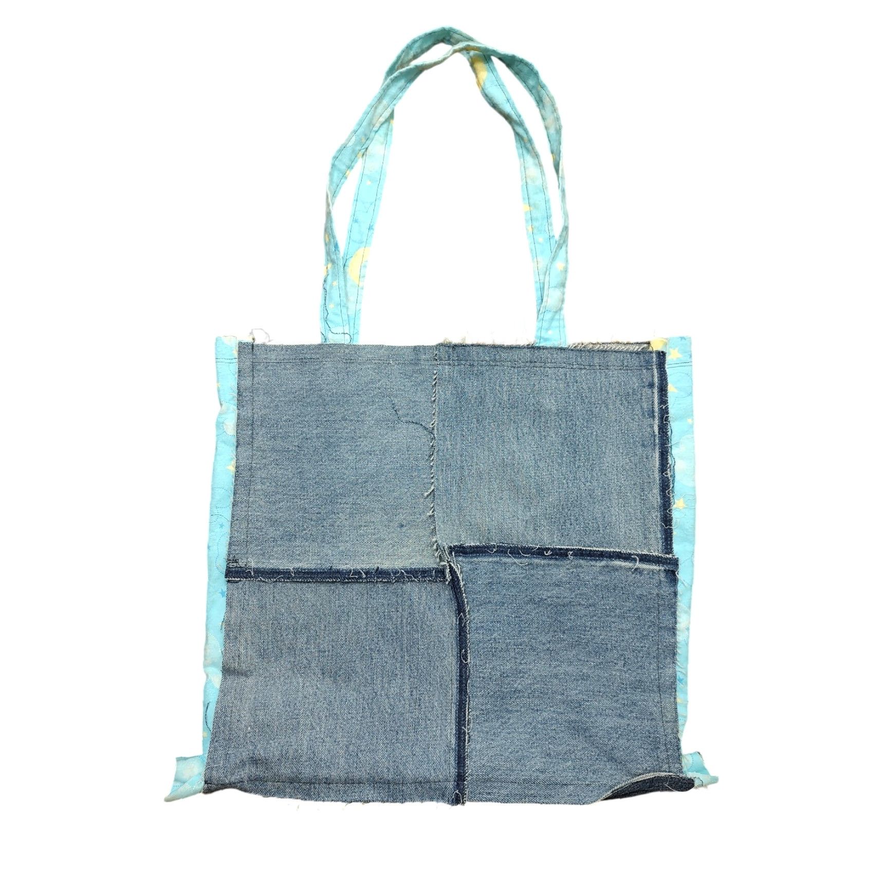 Market Blue Jean Denim Purse Upcycled Handmade Moon Small Market Tote Purse Craft Bag Size 28" / US 6 / IT 42 - 2 Thumbnail