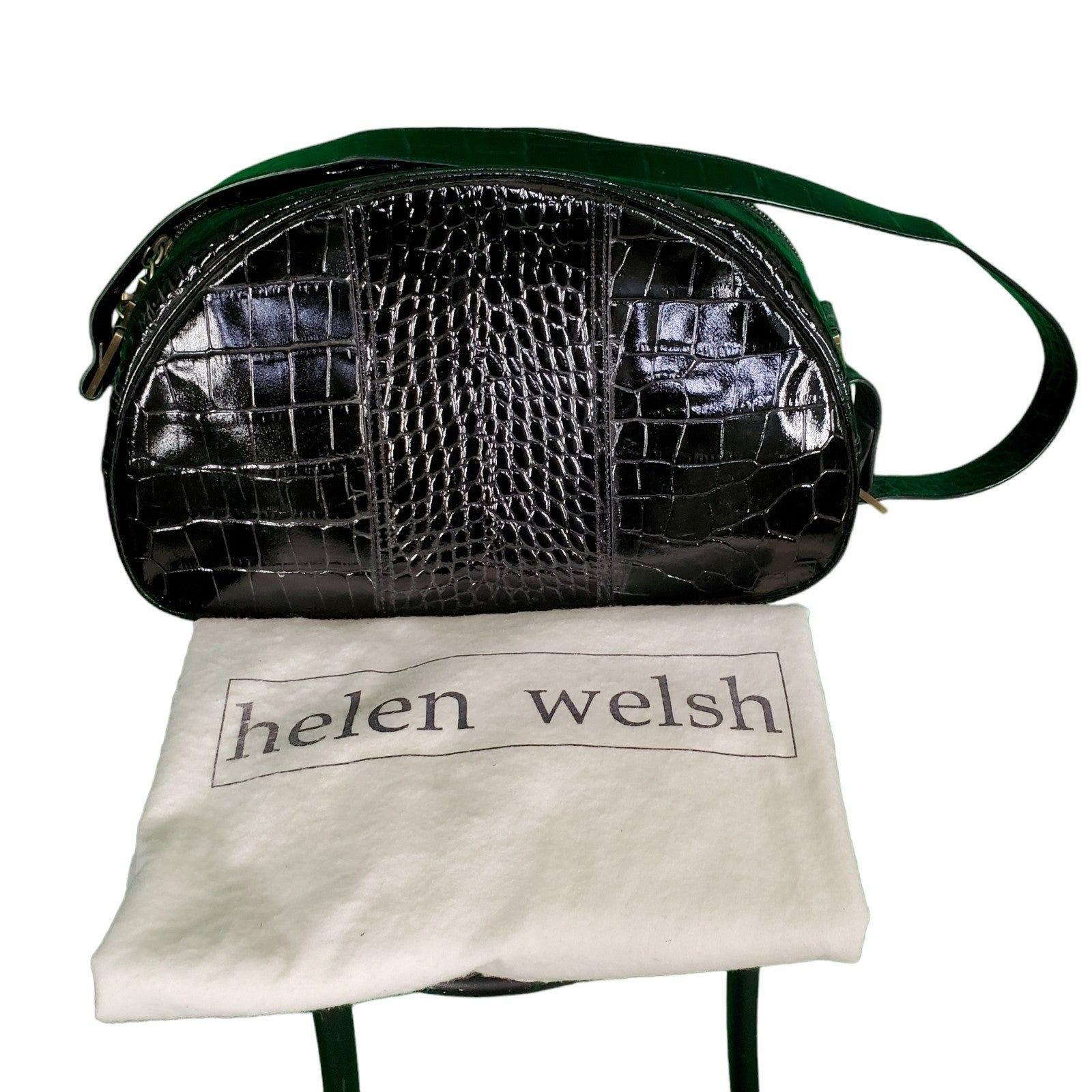 Helen Welsh NWT Crocodile Embossed Leather Shoulder Bag W/