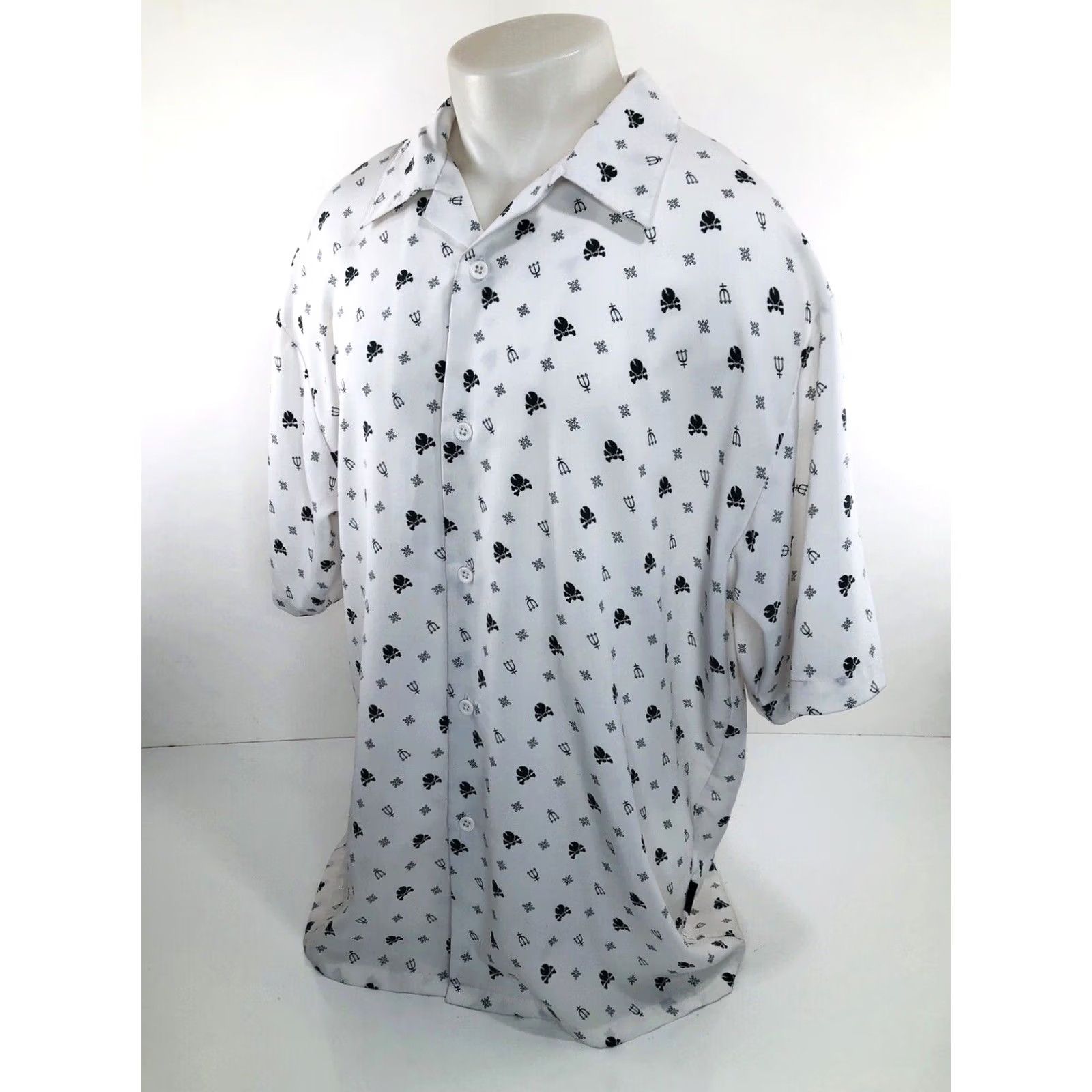 Vintage Dragonfly Shirt HIGH VOLTAGE Skull / Crossbones Trident Cross White / Black XL XXL Mens Size US XXL / EU 58 / 5 - 4 Thumbnail