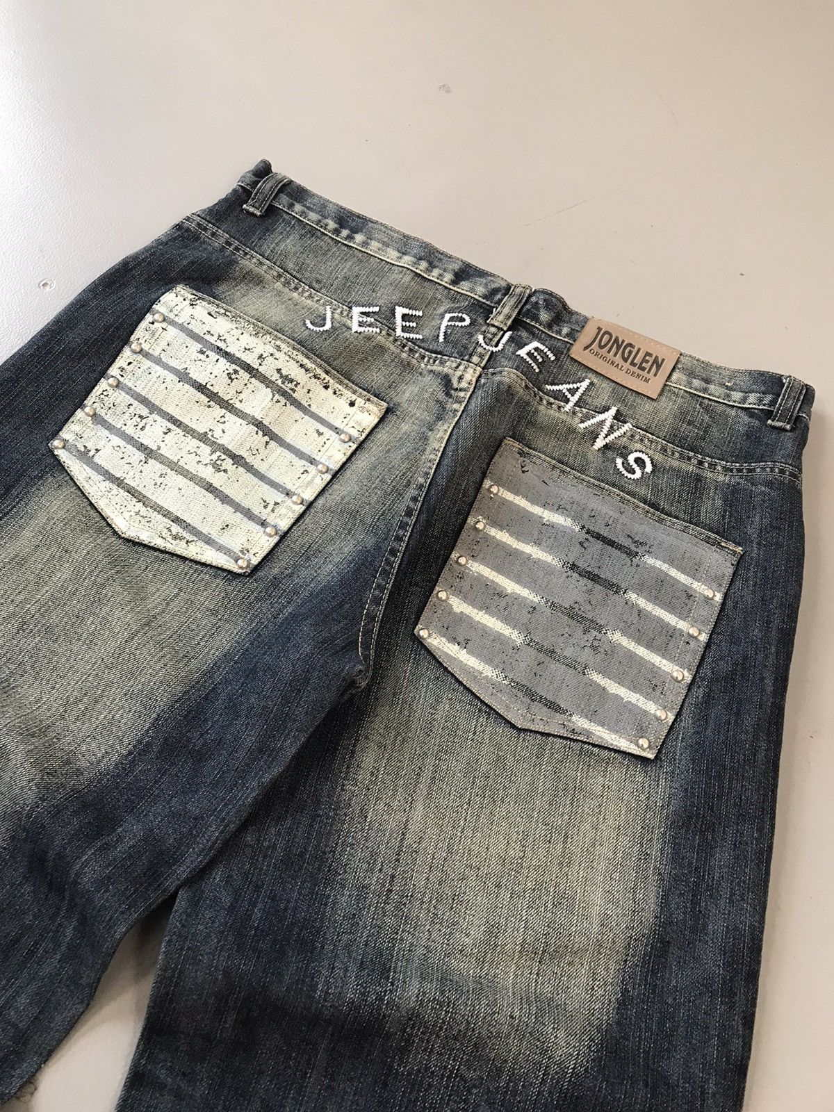 JNCO × Southpole × Vintage Vintage jonglen distressed spell out embroidered denim Size US 35 - 9 Thumbnail