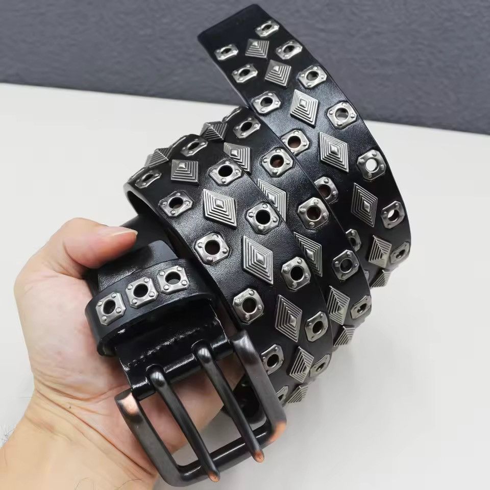 Japanese Brand Retro Heavy Metal Rivets Pu Leather Belt 115 cm Size ONE SIZE - 3 Thumbnail