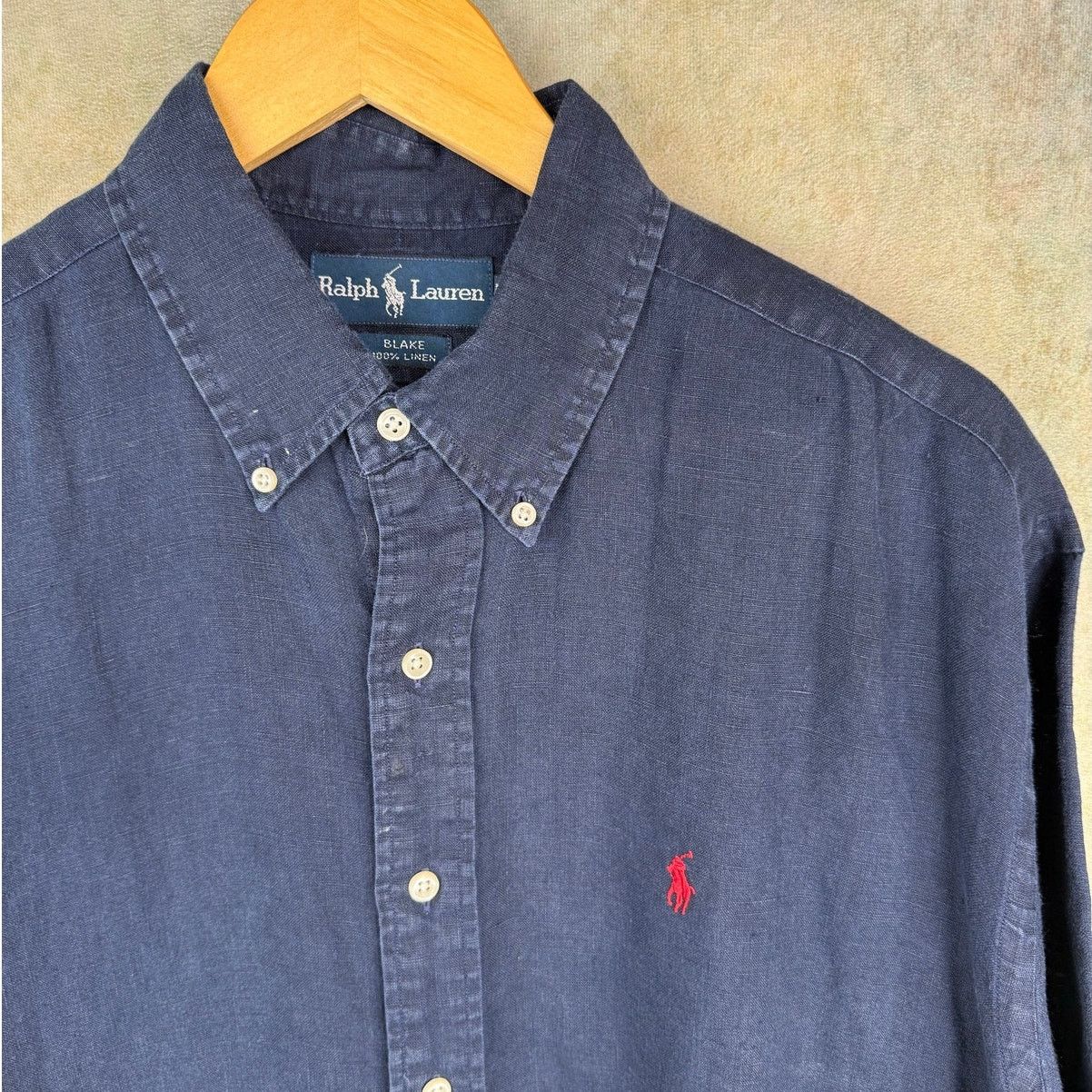 Polo Ralph Lauren × Vintage VTG 90s Polo Ralph Lauren 100% Linen Shirt Mens Sz L Navy Size US L / EU 52-54 / 3 - 5 Thumbnail