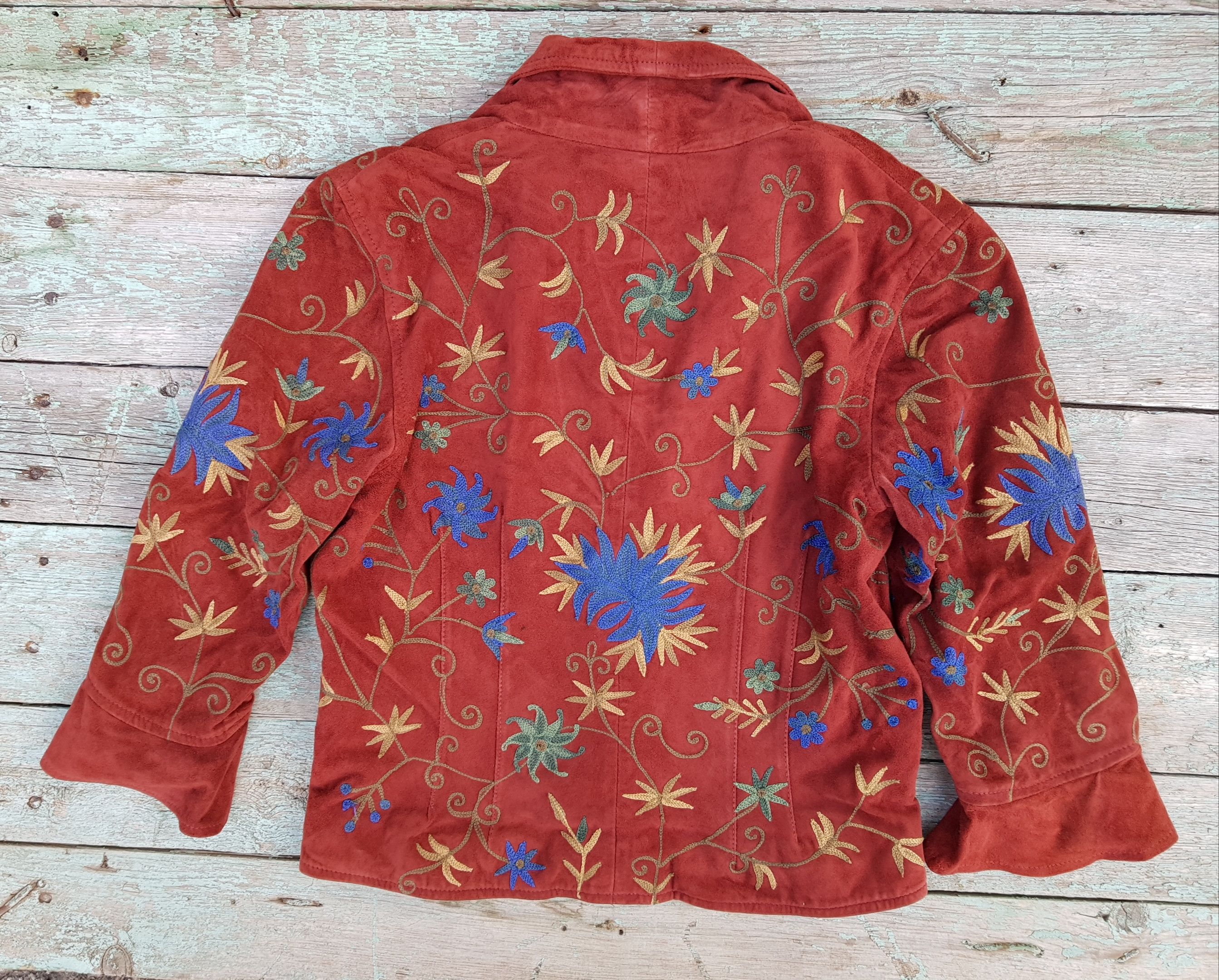 Vintage Suede Jacket With Flowers Embroidery Size XL / US 12-14 / IT 48-50 - 2 Thumbnail