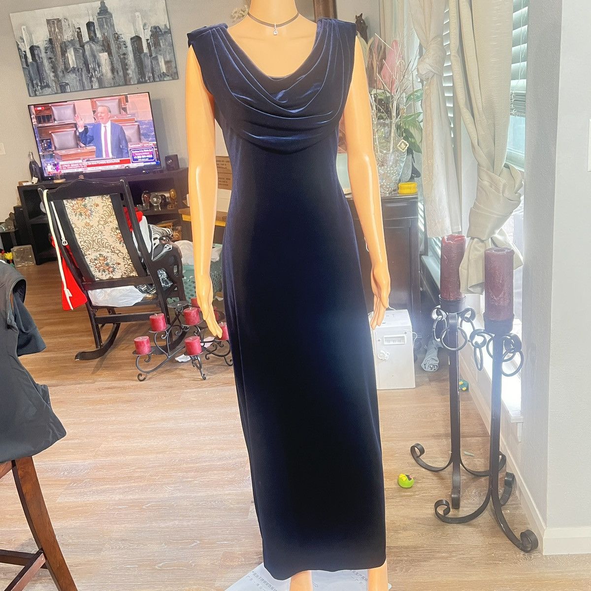 Other Elegant Blue Velvet Evening Gown Size M / US 6-8 / IT 42-44 - 1 Thumbnail