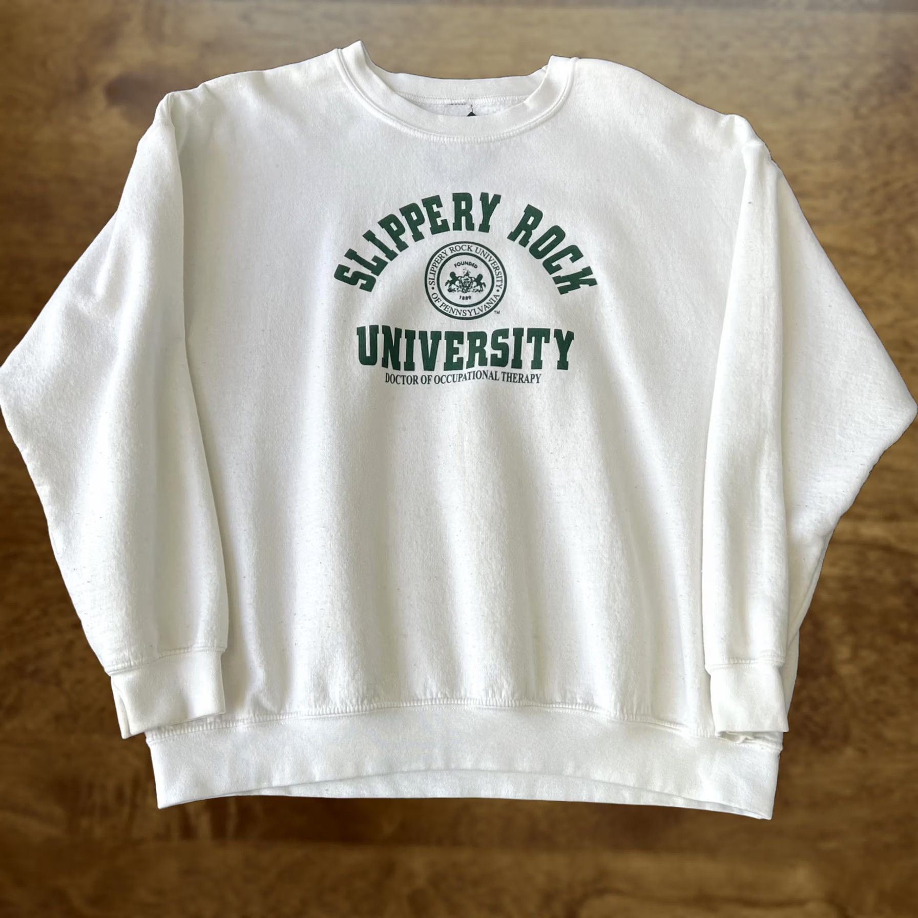 Jerzees Slippery Rock University Sweatshirt Mens Large White Crewneck Occupational Therapy Graphic Print Size US L / EU 52-54 / 3 - 1 Thumbnail