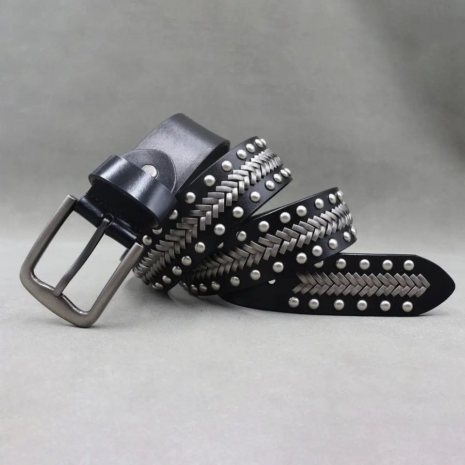 Other Rivets Decorated Twist Leather Belt Size ONE SIZE - 5 Thumbnail