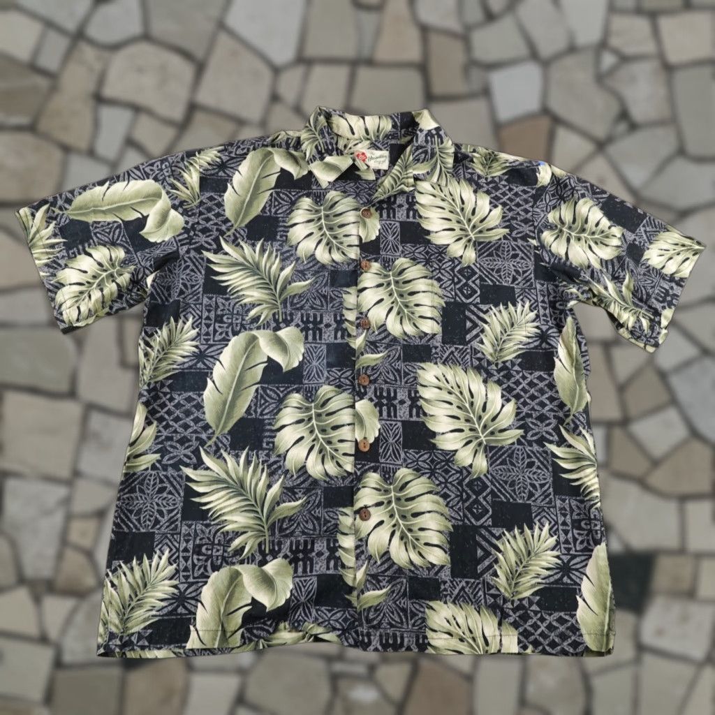 Hilo Hattie VINTAGE Hilo Hattie Shirt Mens Large Black Green Hawaiian Button Up Floral Camp Leaves Shirt Adult Large Black Green Floral Beach Tropical Mens Size US L / EU 52-54 / 3 - 1 Thumbnail