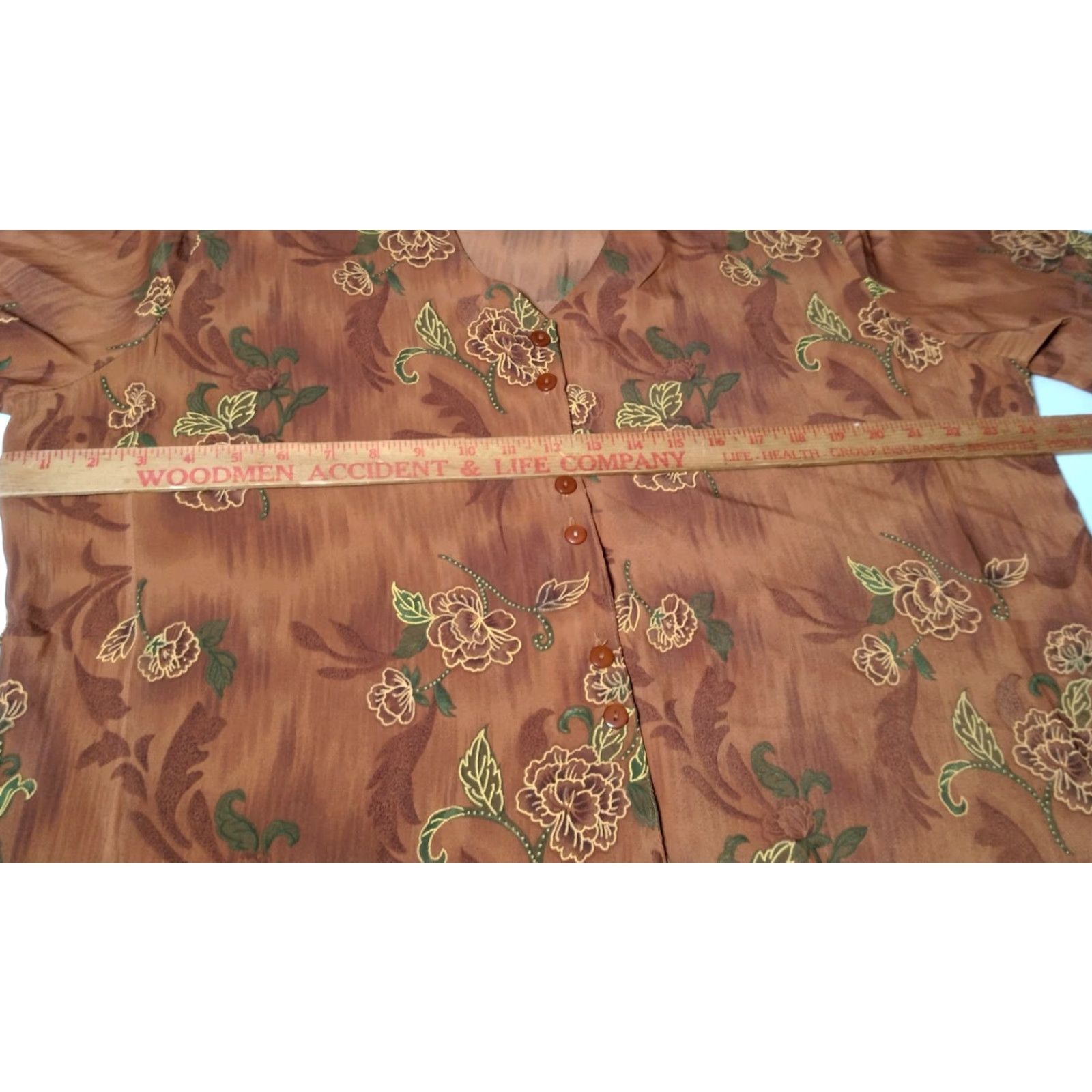 Vintage Momentum Blouse Women's Plus 2X Brown Floral Short Sleeve Tie Back Vintage 90s NOS Fairy V-Neck Button Blouse Size XXL / US 16-18 / IT 52-54 - 6 Thumbnail