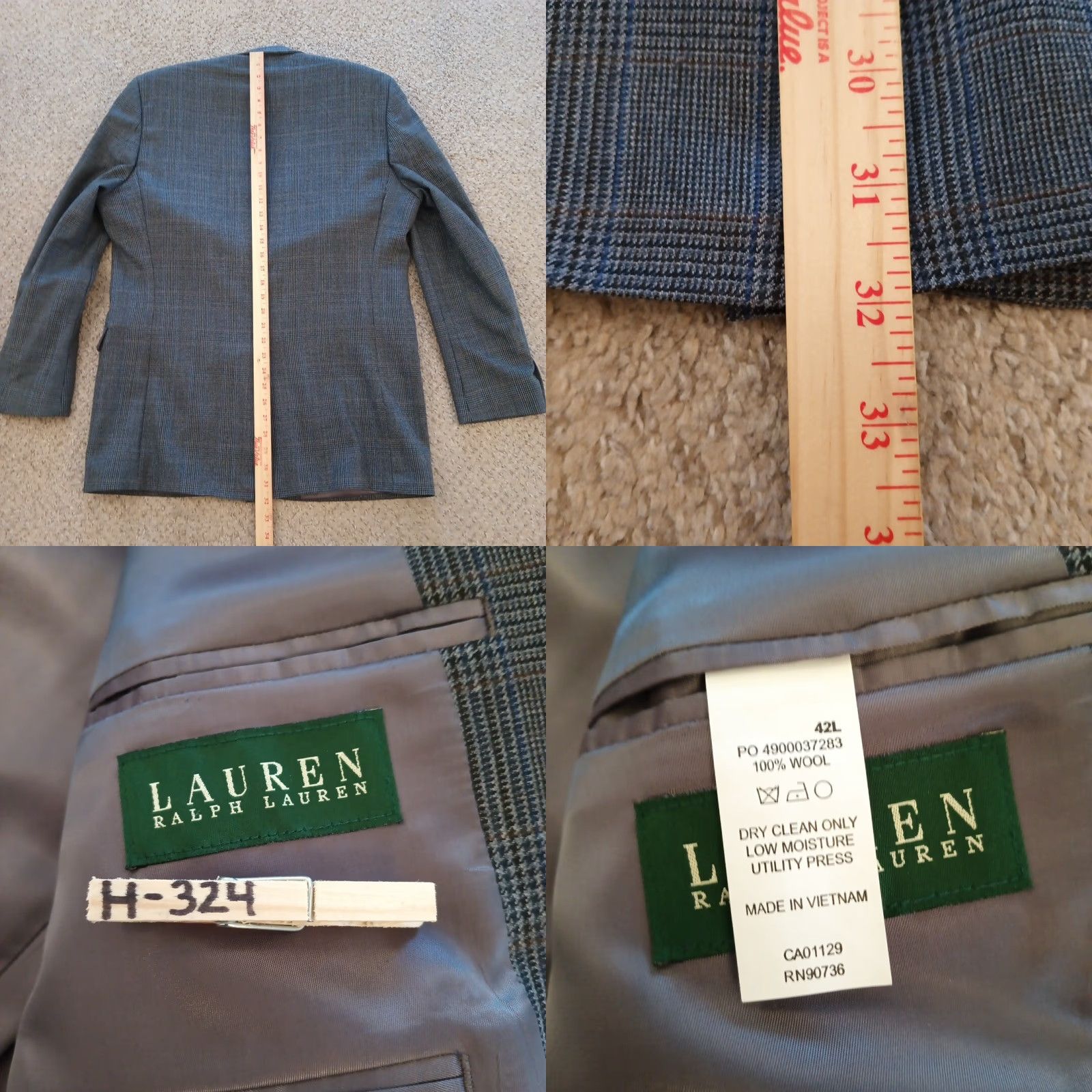 Ralph Lauren Lauren Ralph Lauren Blazer Mens 42 Long Gray Blue Plaid Two Button Single Vent Jacket Size 42R - 8 Thumbnail