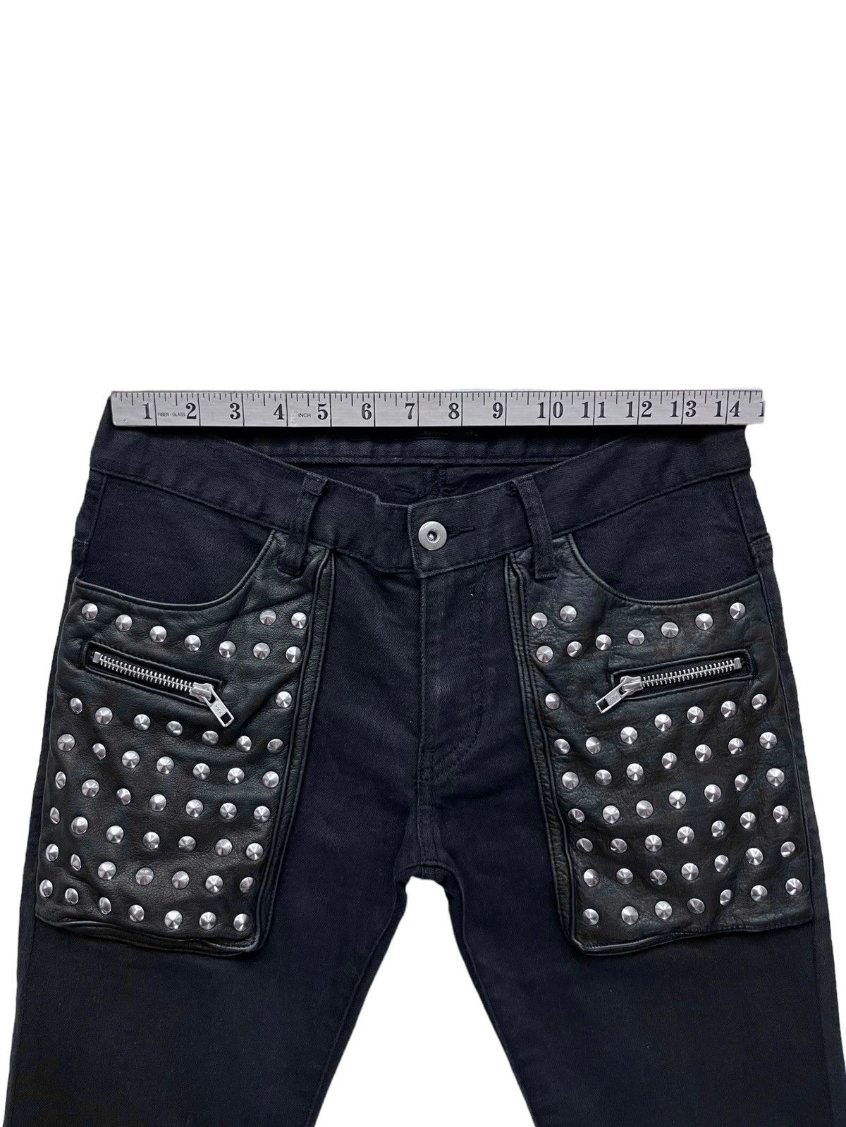 New Rock 🔥GLAD NEWS Punk Studded Leather Pocket Stretch Skinny Denim Size 28" / US 6 / IT 42 - 11 Thumbnail