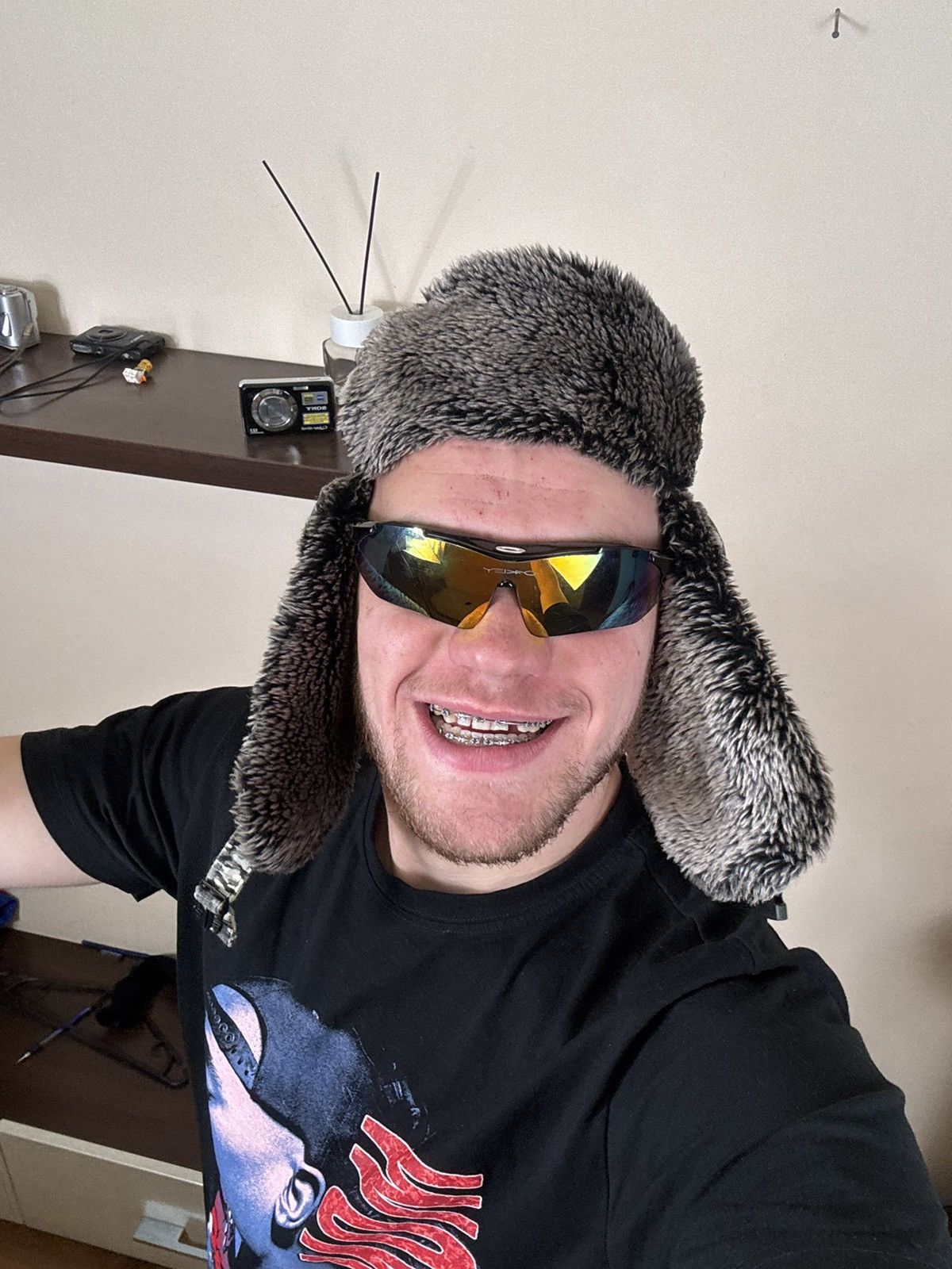 No Fear No Fear Ushanka Mohair Fuzzy Paint Hat Camo Crazy Y2K Winter Size ONE SIZE - 24 Thumbnail