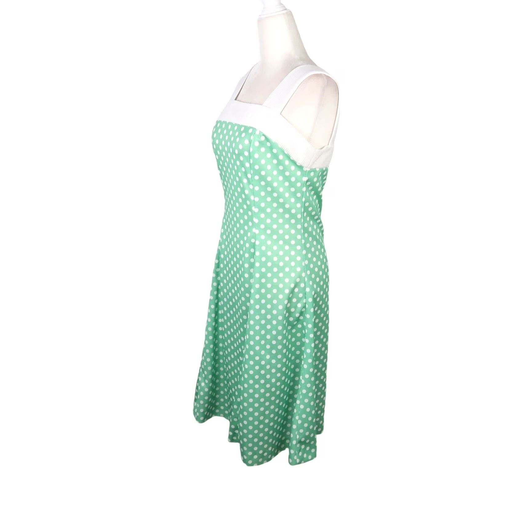 Vintage VINTAGE Ann Stevens Dress Polka Dot Mint Green White A-Line Sleeveless Knee Length Zip 70s 10 Womens Size L / US 10 / IT 46 - 3 Thumbnail
