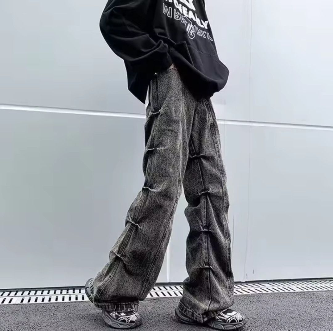 Japanese Brand × Jean Streetwear Denim Pants Pleated Design Solid Size US 27 - 4 Thumbnail
