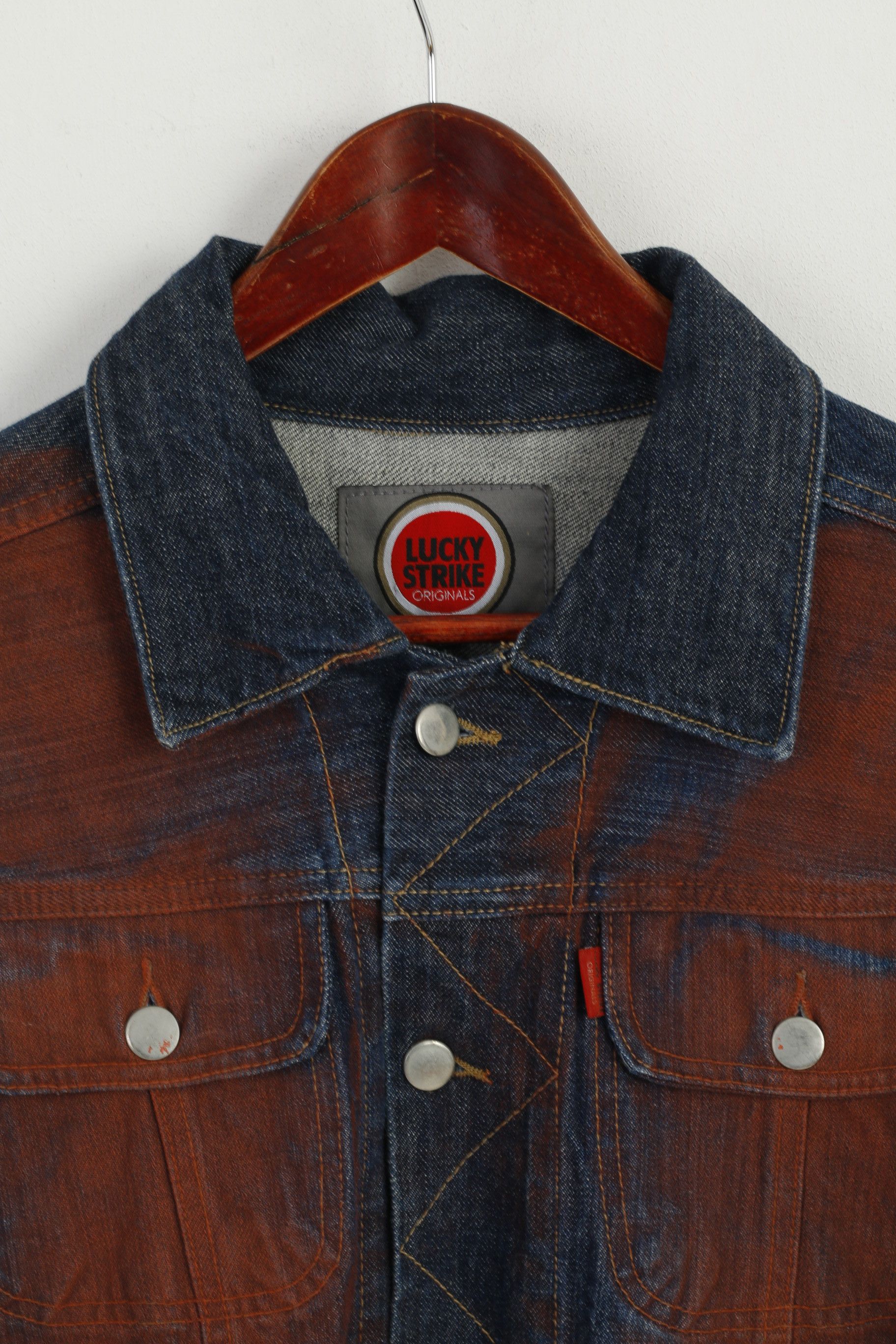 Vintage Lucky Strike Women XL (M) Denim Jacket Navy Cotton 6801 Size M / US 6-8 / IT 42-44 - 3 Thumbnail