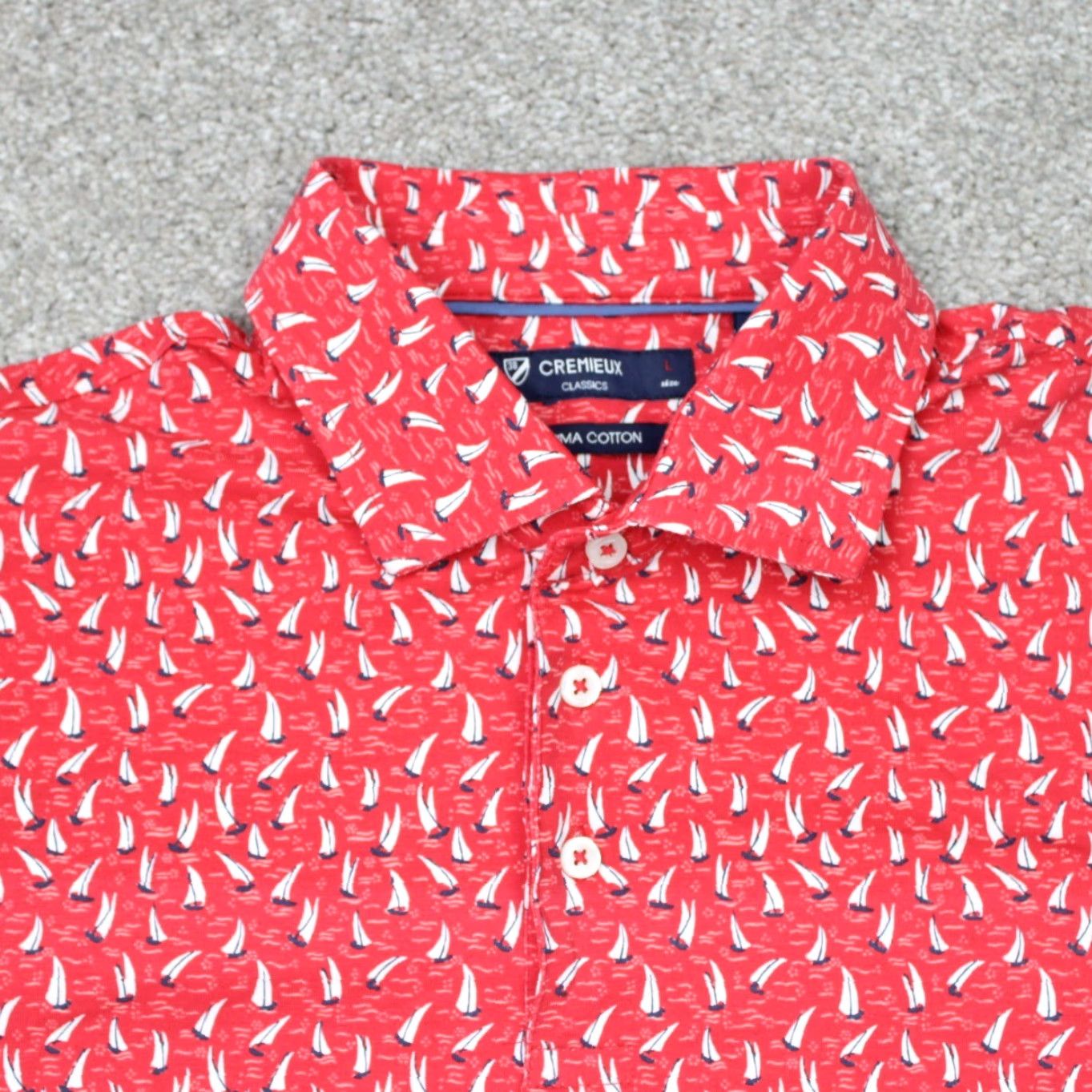 Cremieux Cremieux Classics Polo Shirt Mens Large Red Sailboat All Over Print Short Sleeve Shirt Size US L / EU 52-54 / 3 - 4 Thumbnail
