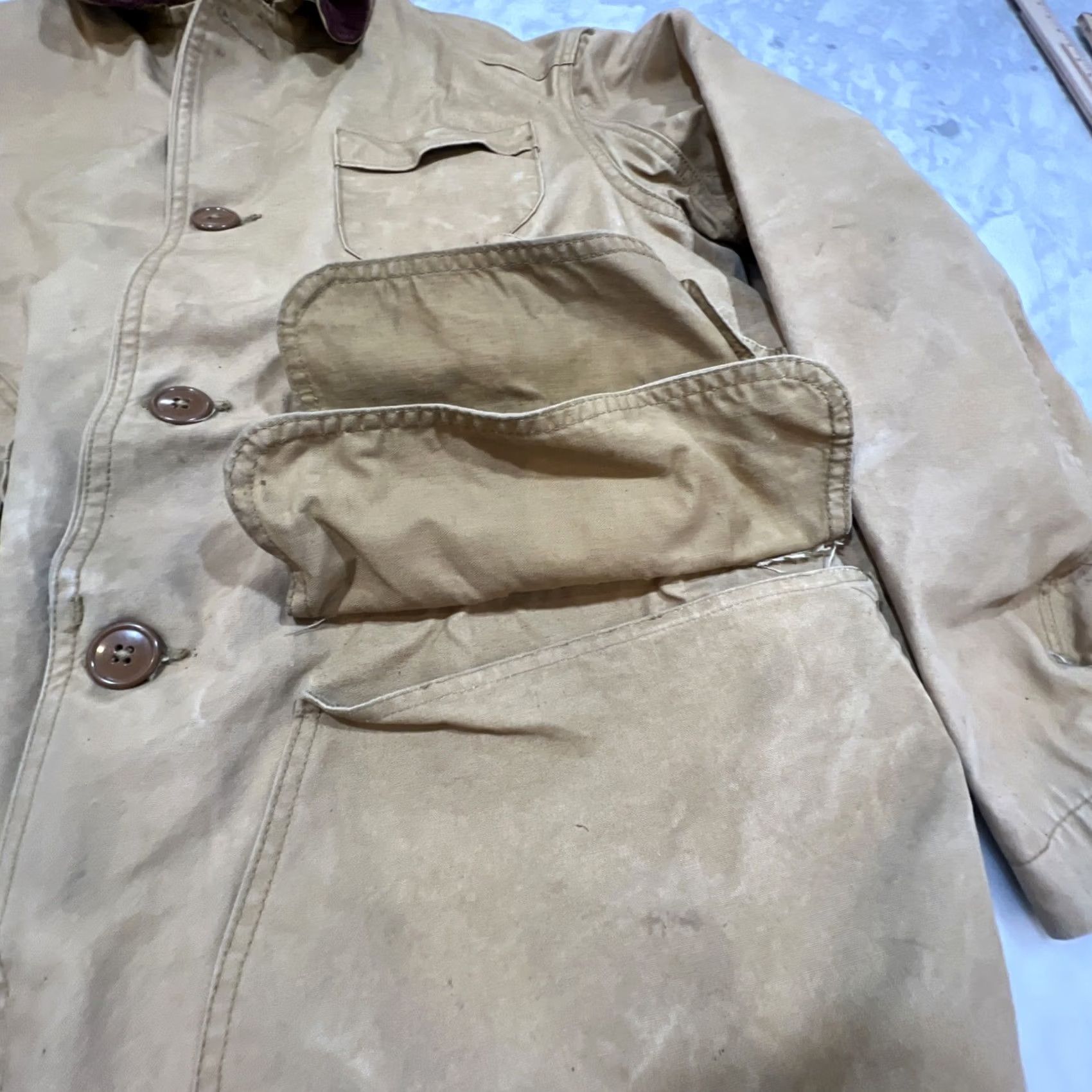 Thrasher VINTAGE JC Higgins Jacket 44 Tan Canvas Hunting Men Corduroy Collar Thrashed Size US S / EU 44-46 / 1 - 6 Thumbnail
