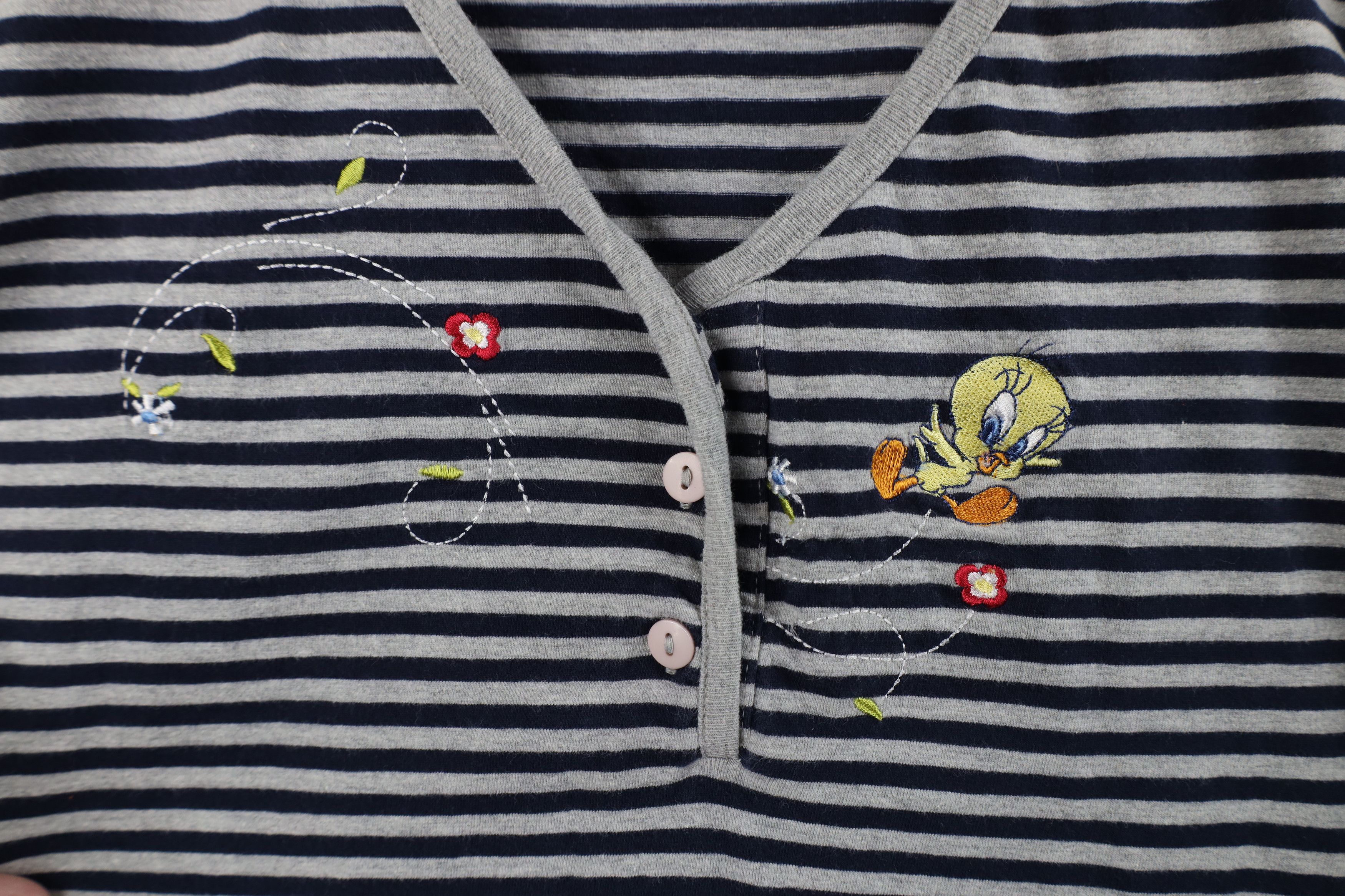 Vintage Vintage 90s Looney Tunes Striped Tweety Bird Henley T-Shirt Size 4XL / US 24-26 - 4 Thumbnail