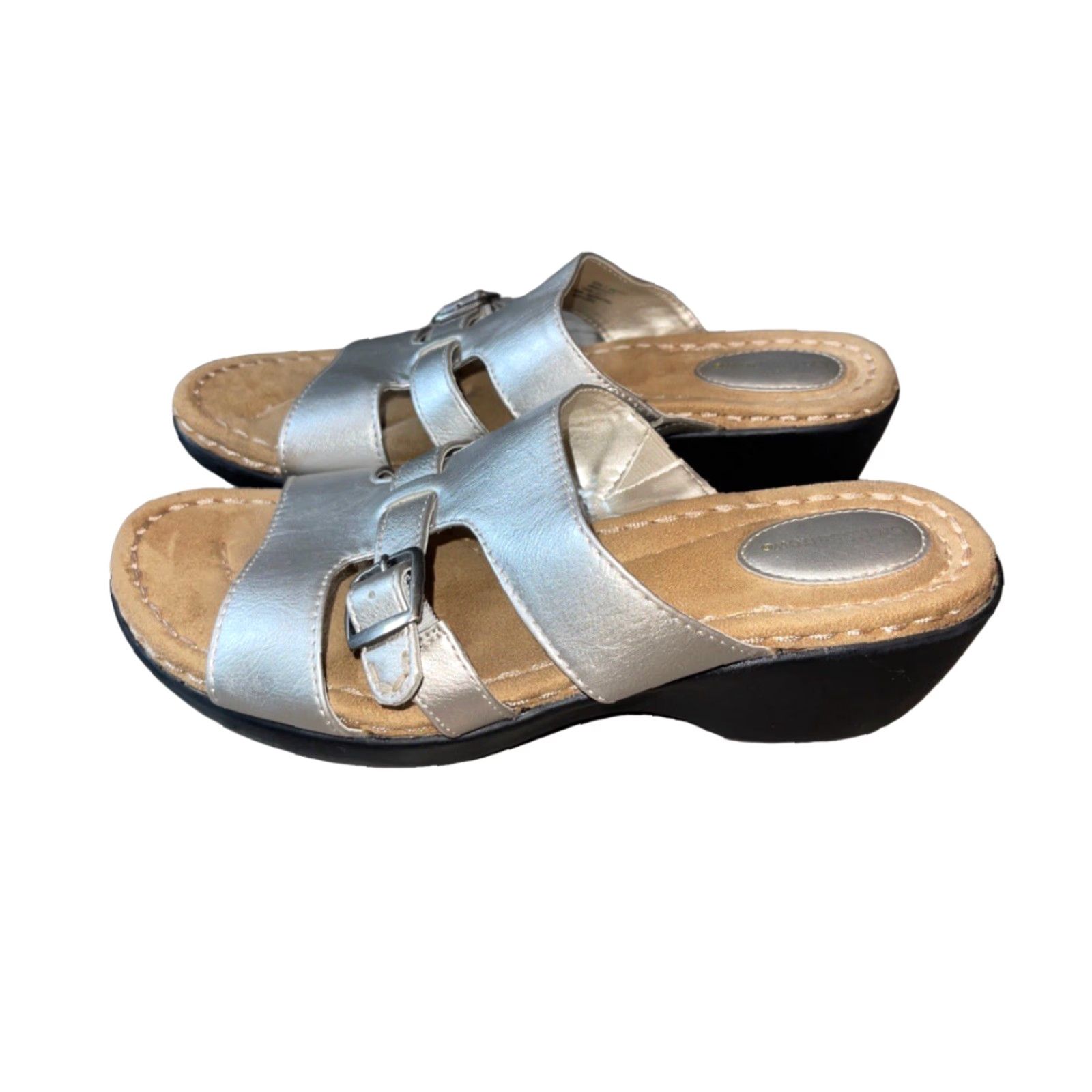 Croft & Barrow Croft & Barrow Sandal Women Slip On Cushioned Footbed Silver Metallic High Slide 8 Medium Summer Wedding Size US 8 / IT 38 - 2 Thumbnail