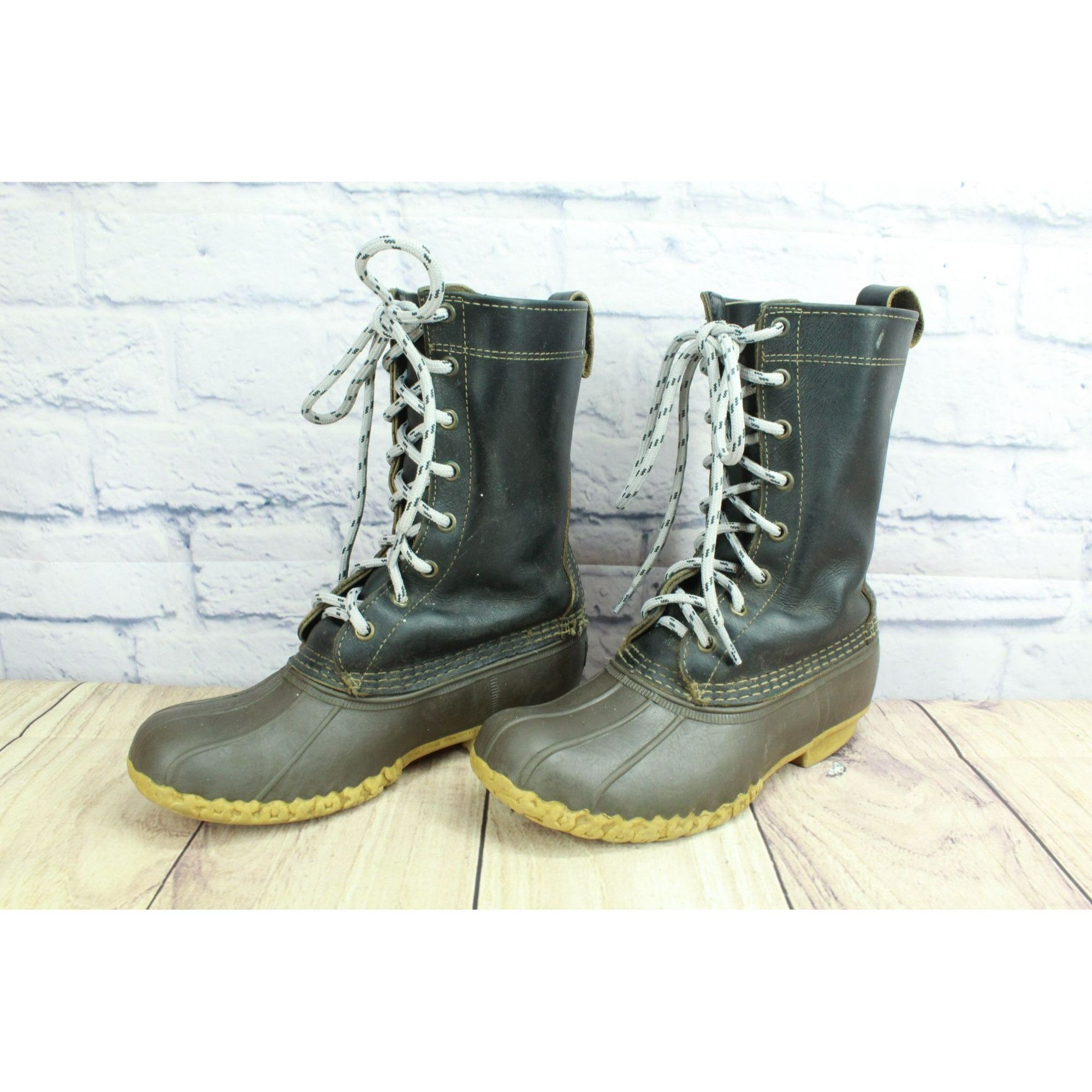 L.L. Bean × Leather LL Bean Women's Lace Up Unlined Mid Calf Duck Boots Size US 6 / IT 36 - 2 Thumbnail