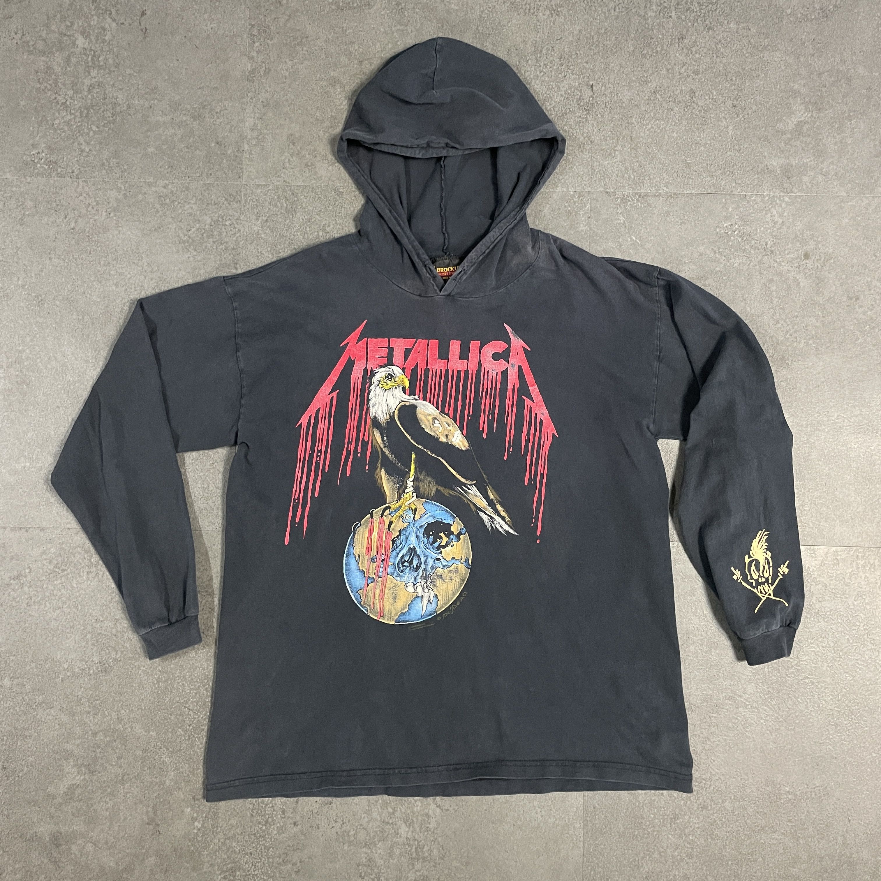 image of Band Tees x Brockum Vintage 1993 Metallica Hooded Long Sleeve Shirt in Black, Men's (Size XL)