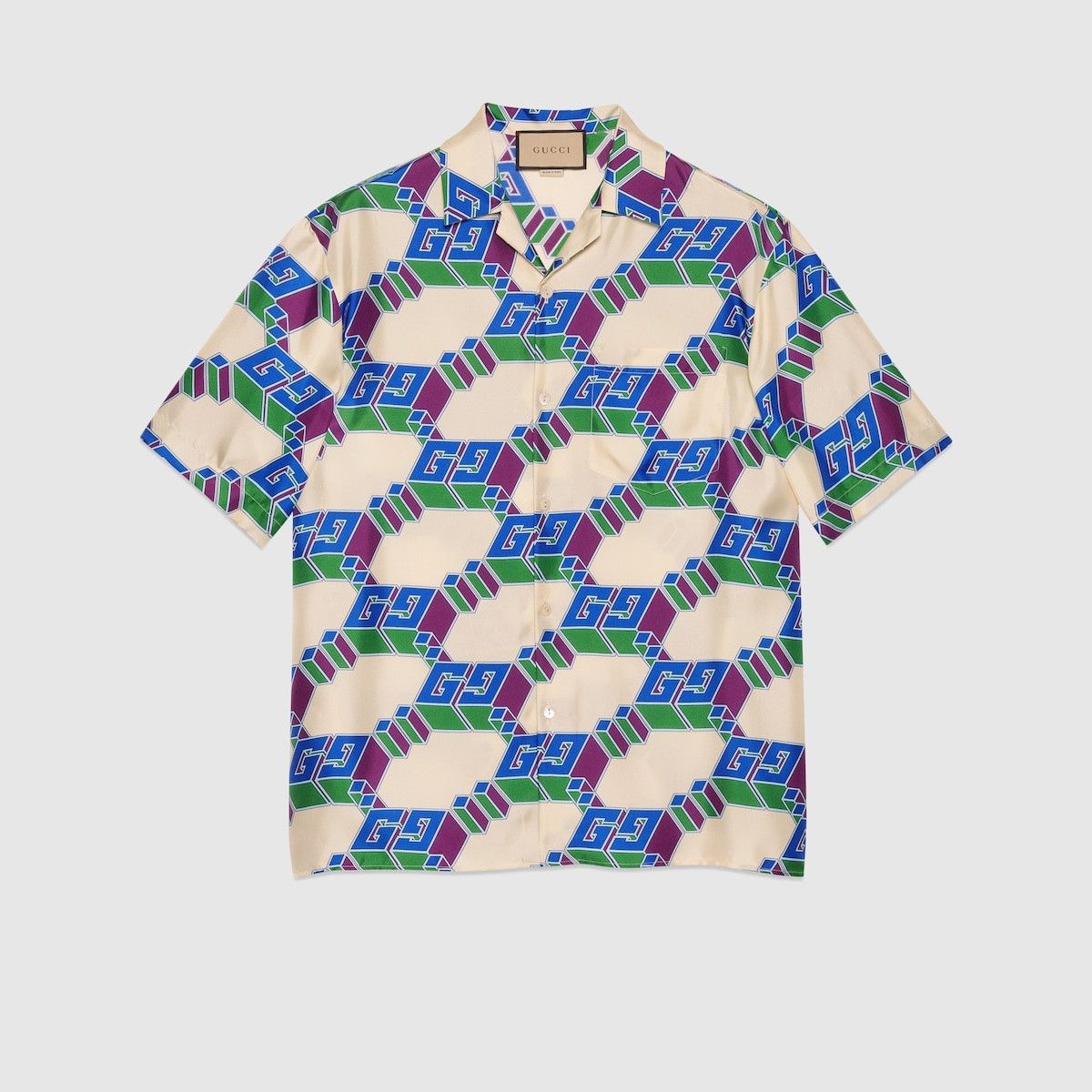 o1mt1gz0325 3D GG Print Silk Shirt in Multicolor
