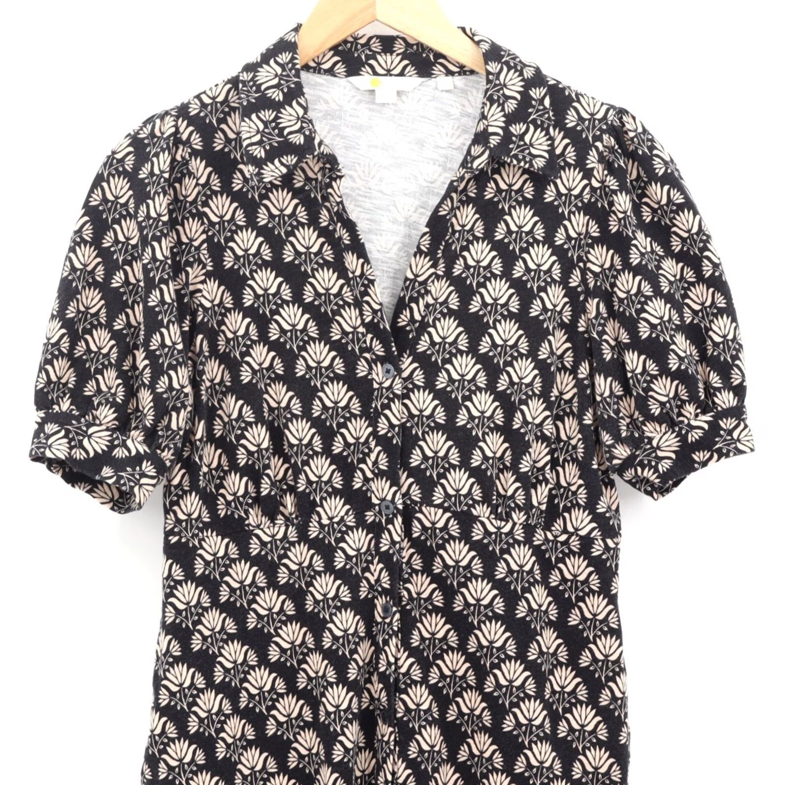 Boden Boden Shirt Dress Black 10 Jersey Cotton Short Sleeve V-Neck Button Mini Casual Womens 10s Vintage No Size L / US 10 / IT 46 - 3 Thumbnail