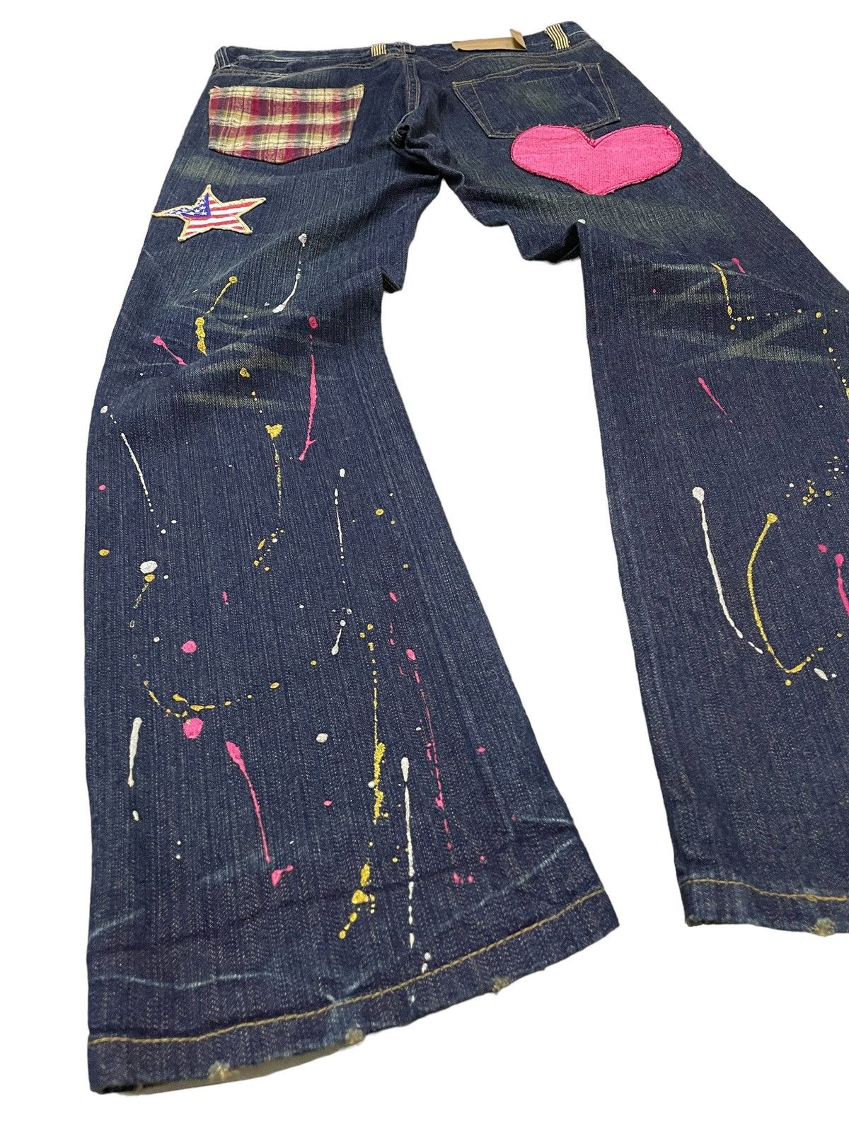 Point Loma Japan Patched Distressed Paint Splatter Jeans
