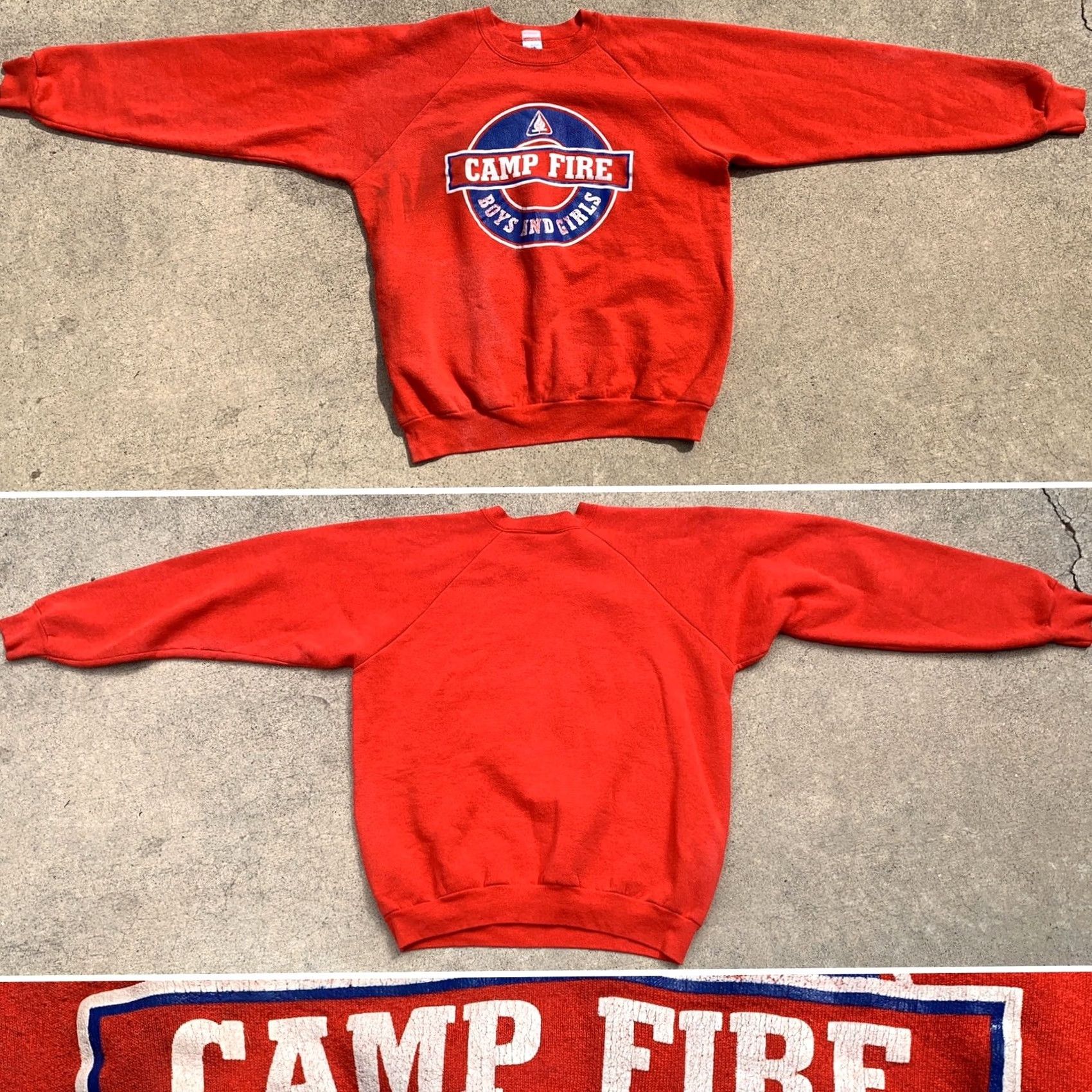 Fruit Of The Loom VINTAGE Fruit of the Loom Camp Fire Raglan Sweatshirt Boys And Girls XL Made In USA Red Unisex Graphic Sweatshirt 50/50 Size US XL / EU 56 / 4 - 4 Thumbnail
