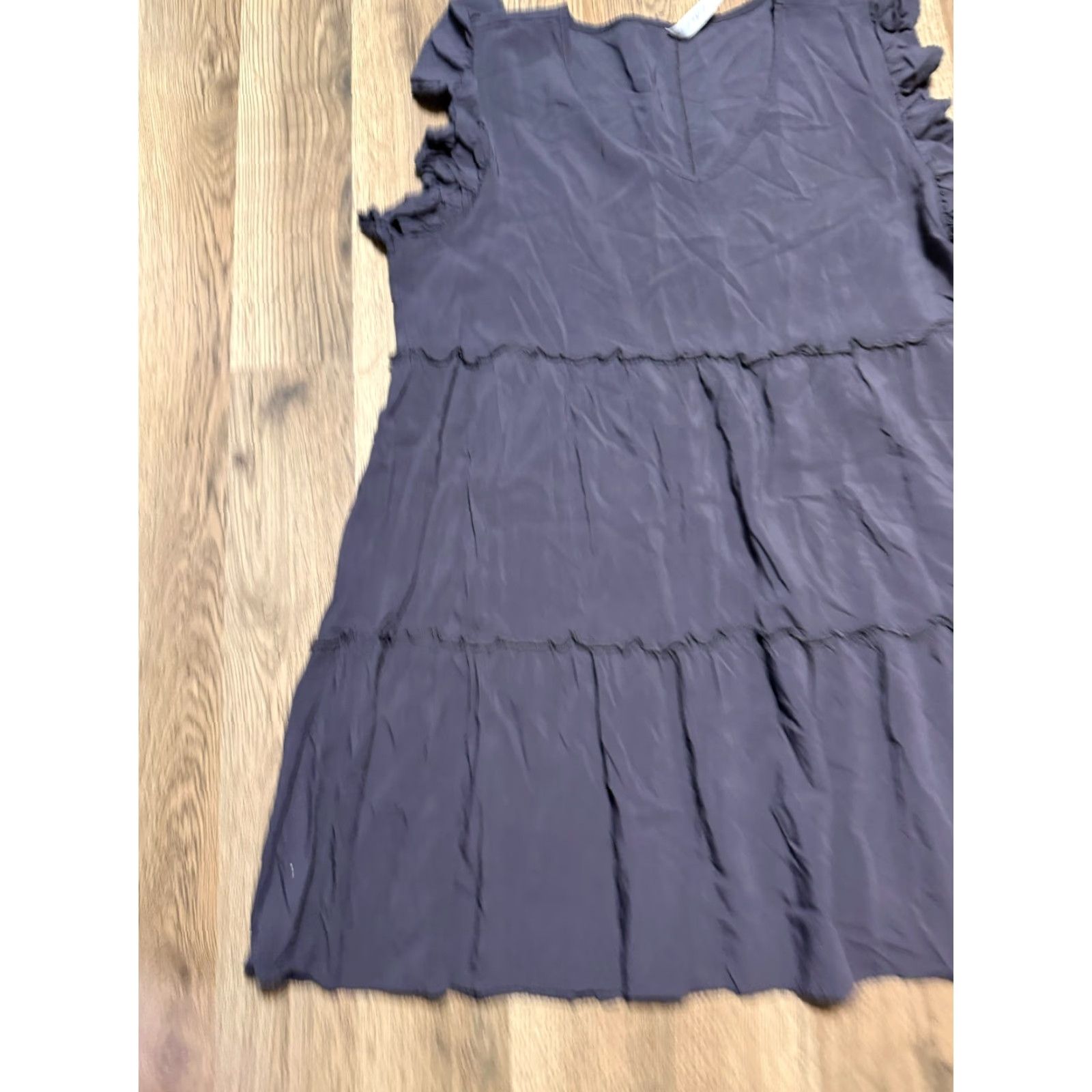 Vintage Zenana Dress Shirt Dress Women's Large Gray V-Neck Short Sleeve Tiered Size L / US 10 / IT 46 - 3 Thumbnail