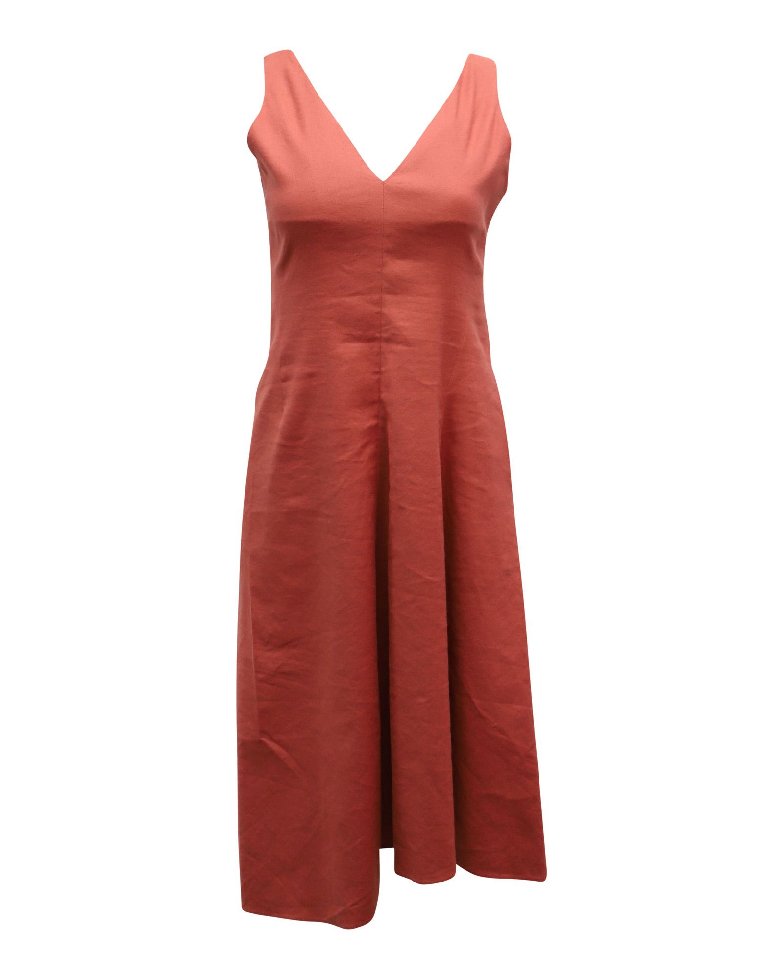 Theory Theory Slip V-neck Midi Dress in Red Orange Linen Size XS / US 0-2 / IT 36-38 - 1 Thumbnail