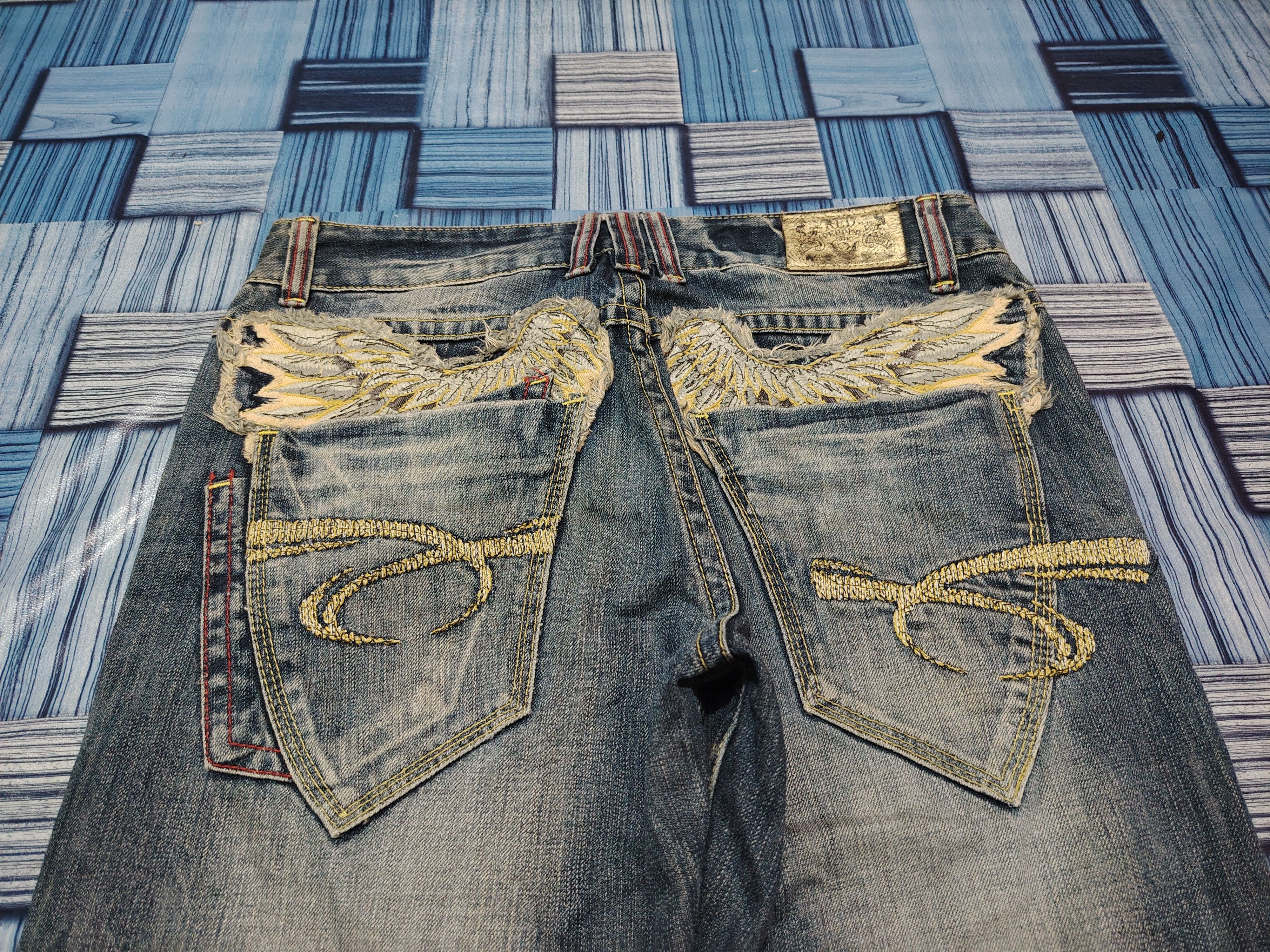 Japanese Red Pepper Flared Jeans Distressed Denim