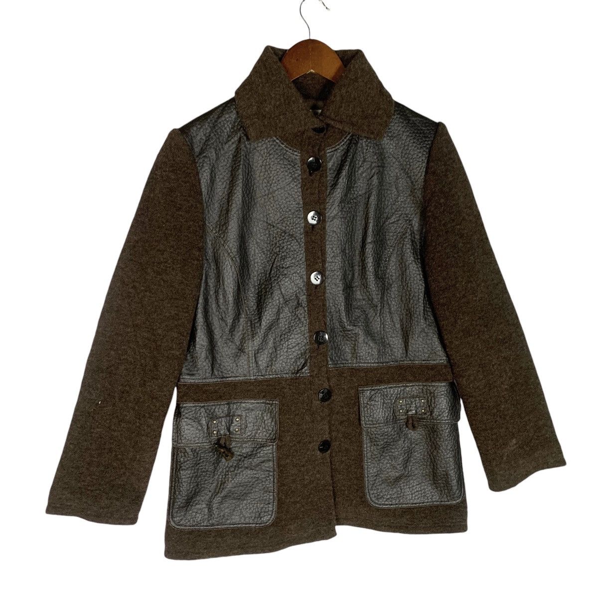 Japanese Brand Vintage Monegal Wool With Leather Jacket Size S / 40 Size M / US 6-8 / IT 42-44 - 4 Thumbnail
