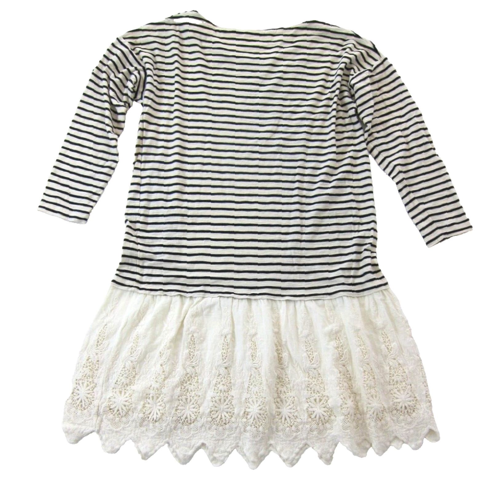 Soft Surroundings Soft Surroundings Shirt Womens M Ivory Stripe 3/4 Sleeve Tunic Dress Cotton Embroidered Midi Dress Size M / US 6-8 / IT 42-44 - 2 Thumbnail