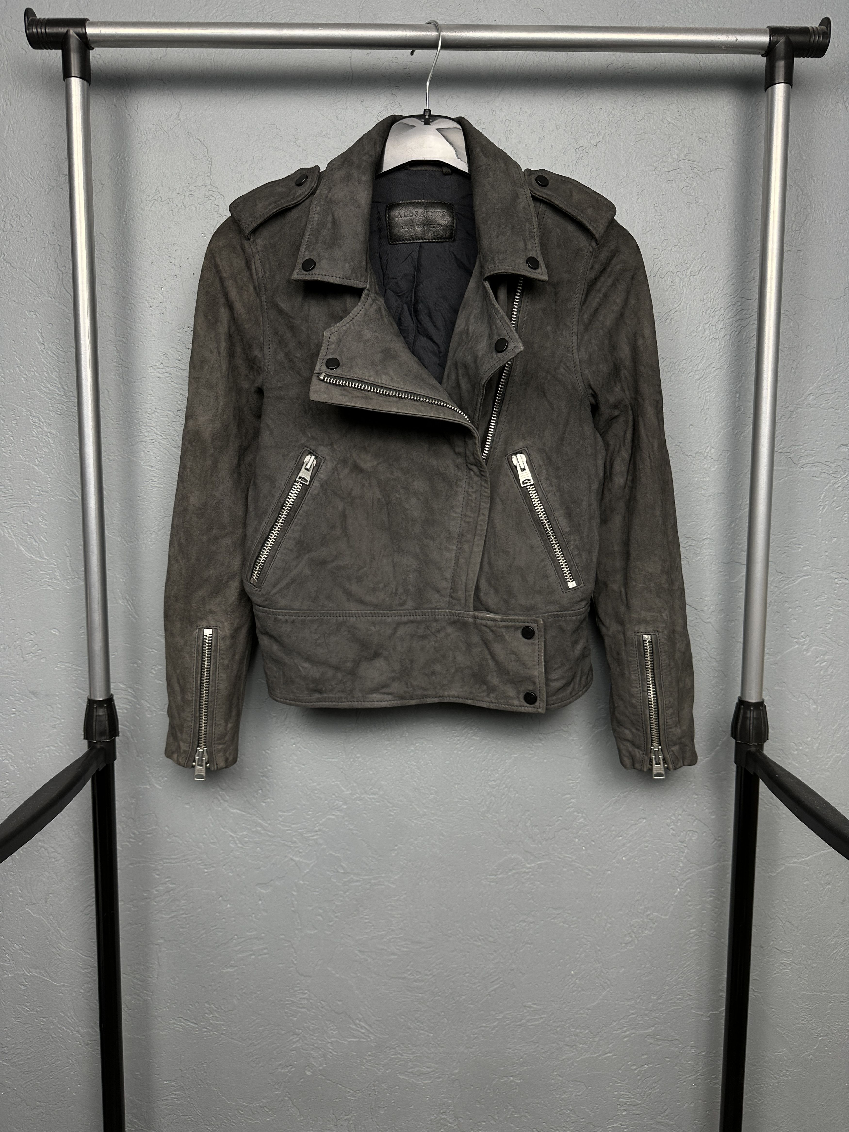 Allsaints Allsaints Womens Holme Biker Suede Leather Jacket Size S / US 4 / IT 40 - 1 Thumbnail